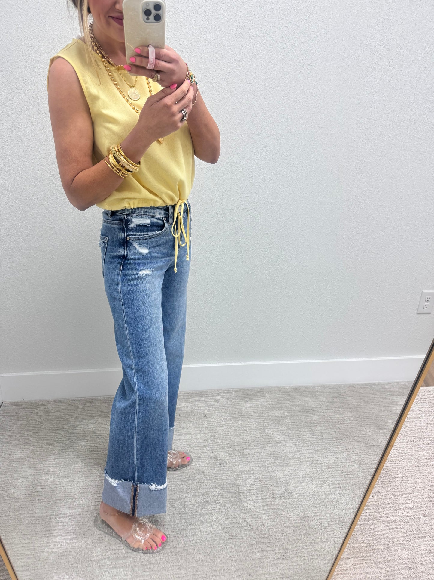 Creamy Yellow Tie Front Sleeveless Top