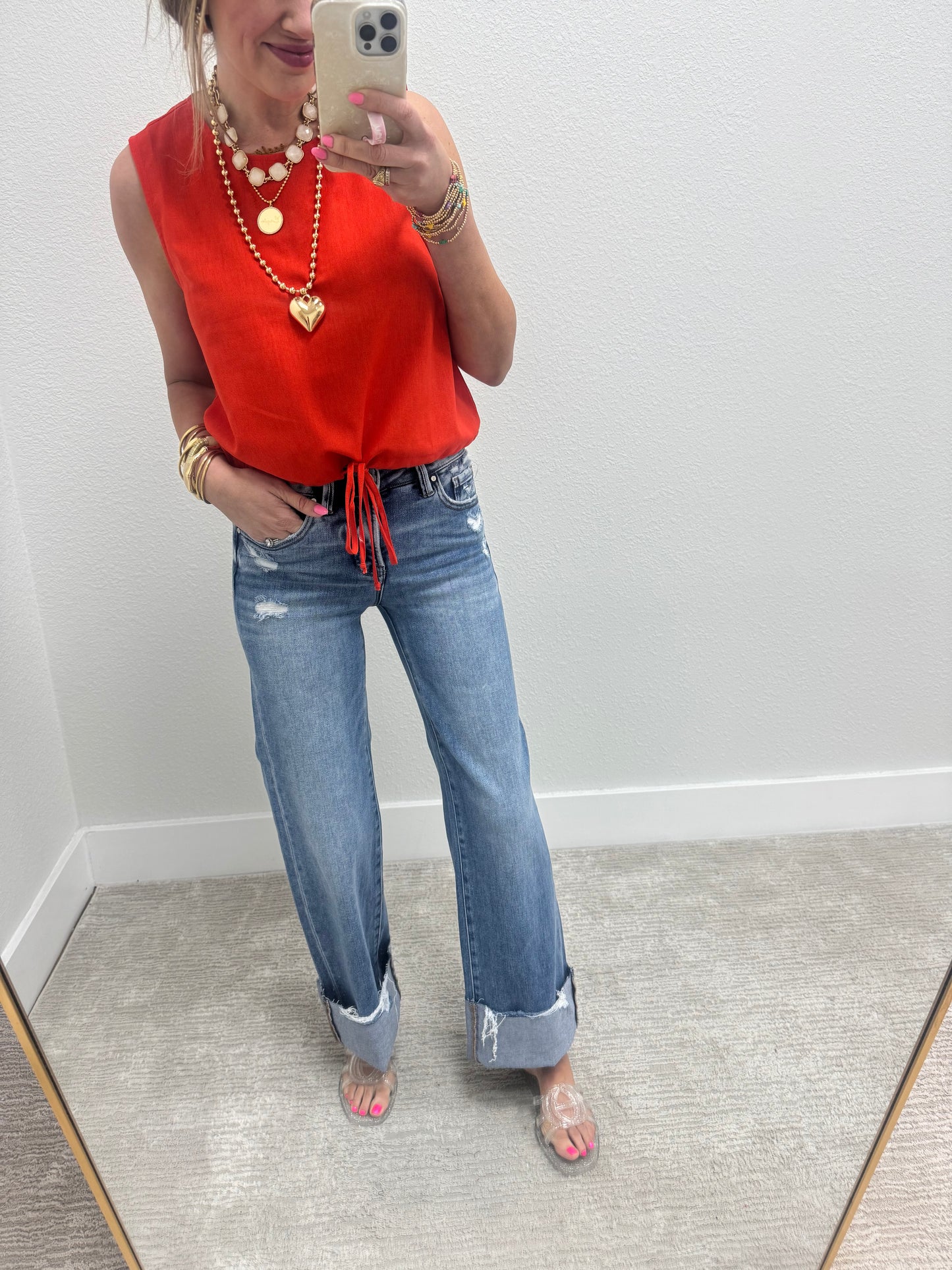 Risen Mid Rise Tummy Control Wide Leg Jeans