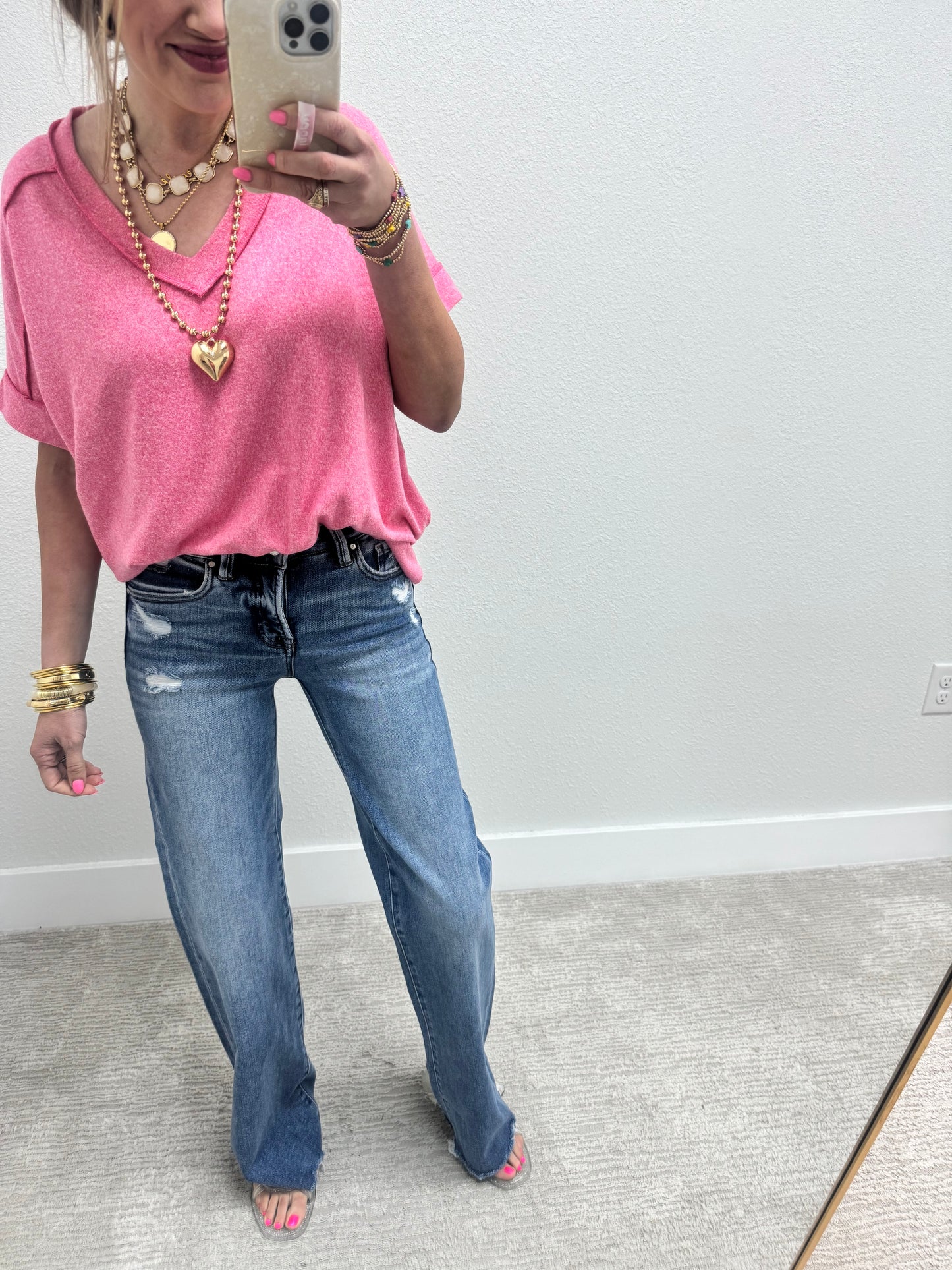 Risen Mid Rise Tummy Control Wide Leg Jeans