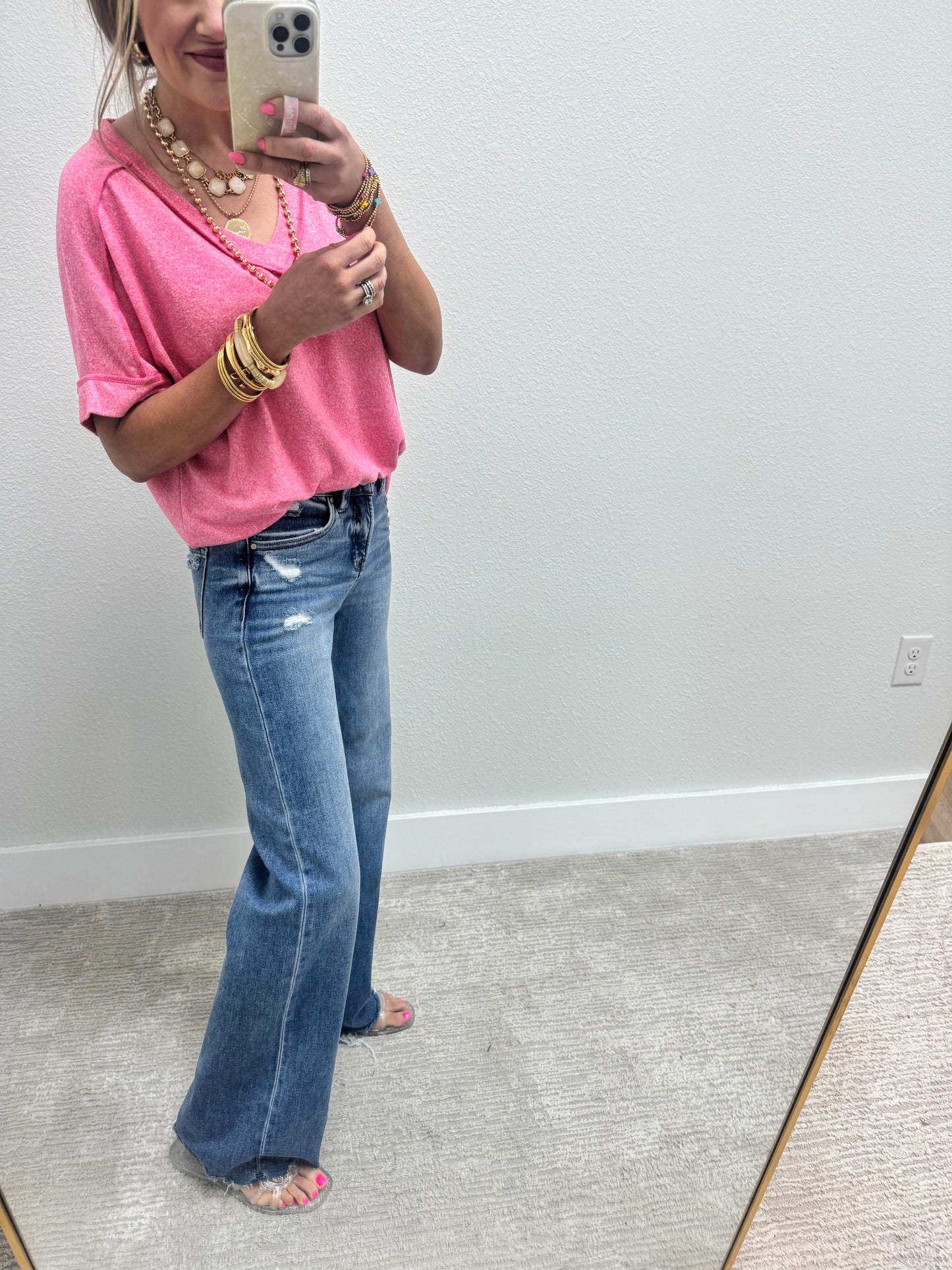 Risen Mid Rise Tummy Control Wide Leg Jeans