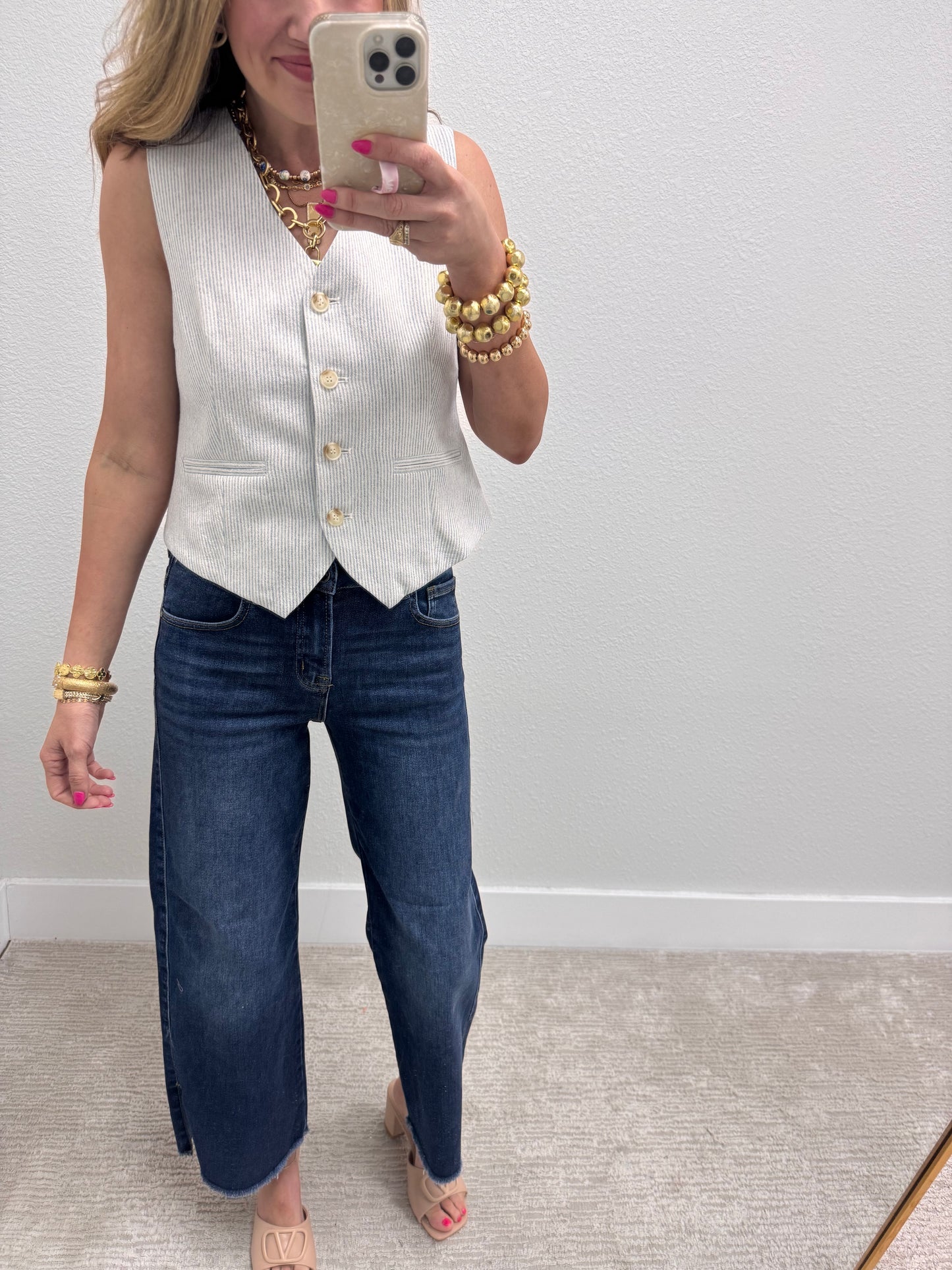 Light Blue PinStripe 4 Button Vest