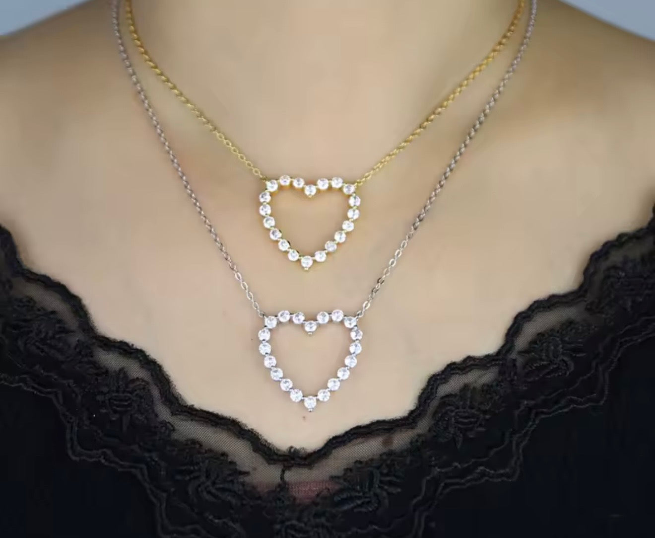 Lux Crystal Heart Necklace (Silver & Gold!)