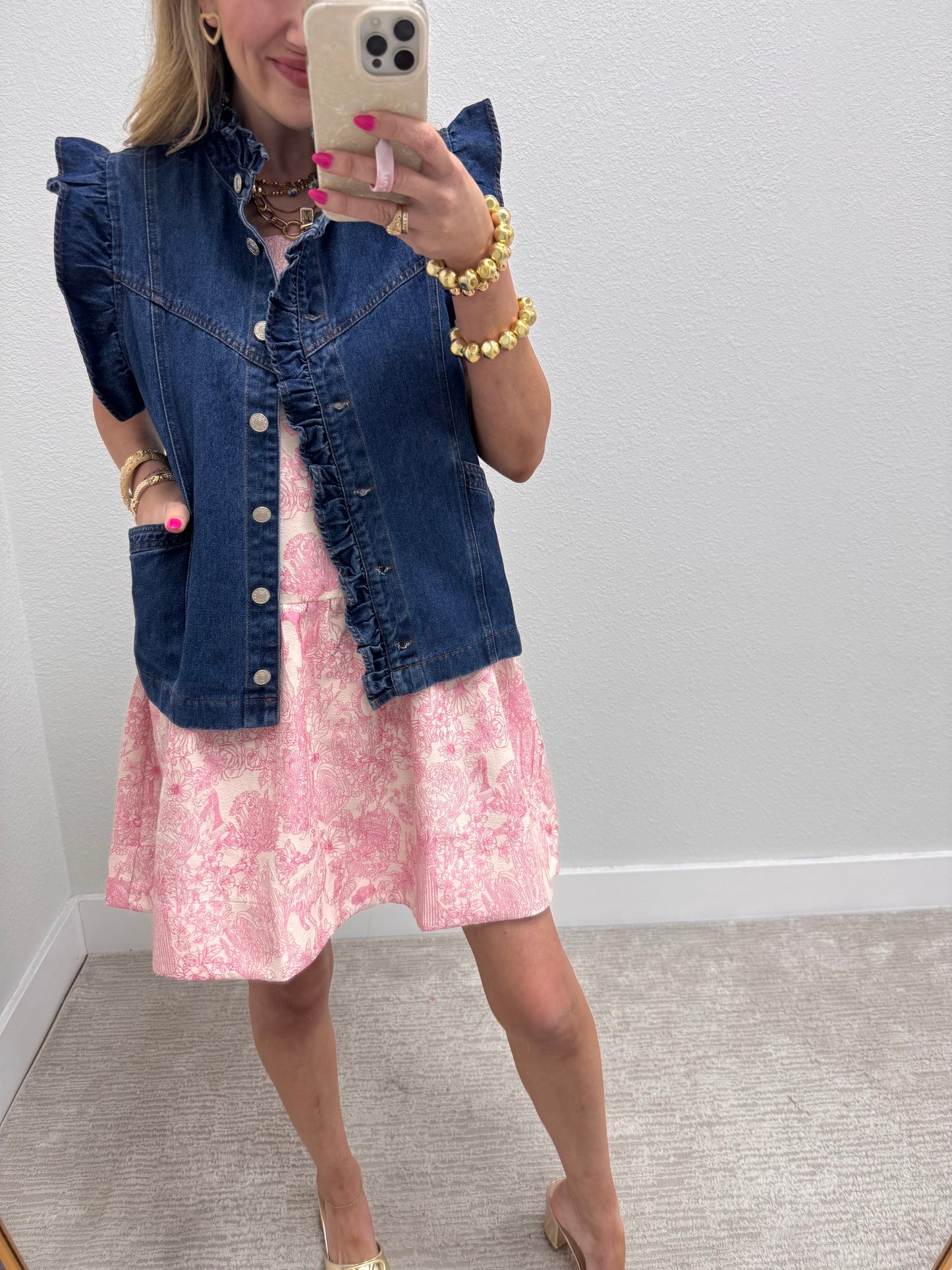 Pink Patterned Dress with Tie Sleeves