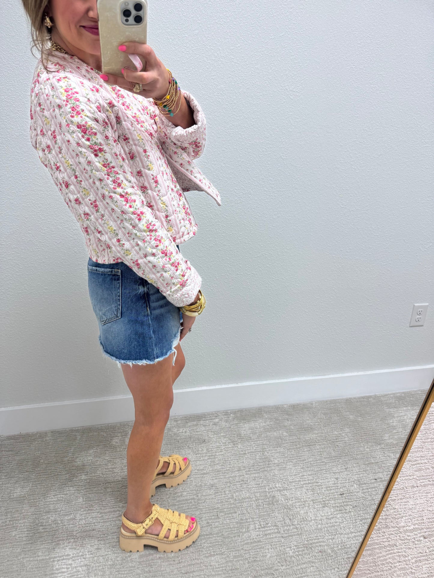 Ida Mae Wilshire Stripe Pink Quilted Cropped Jacket