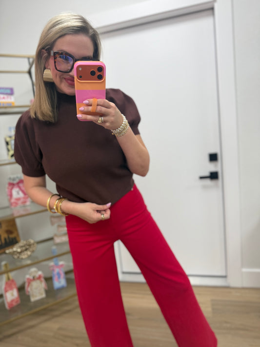 Brown Short Sleeve Puff Sleeve with Detachable Leopard Scarf
