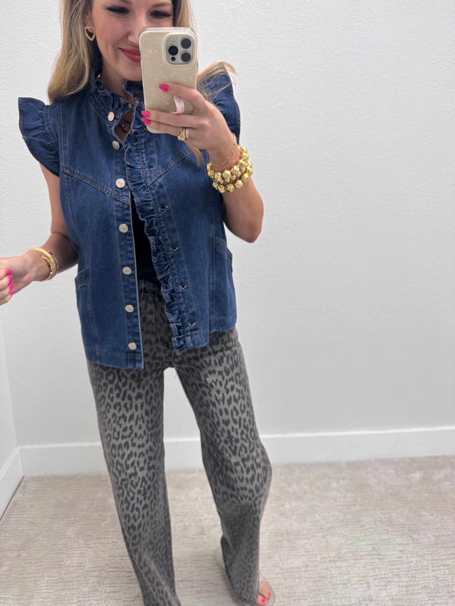 Dark Wash Denim Ruffle Vest
