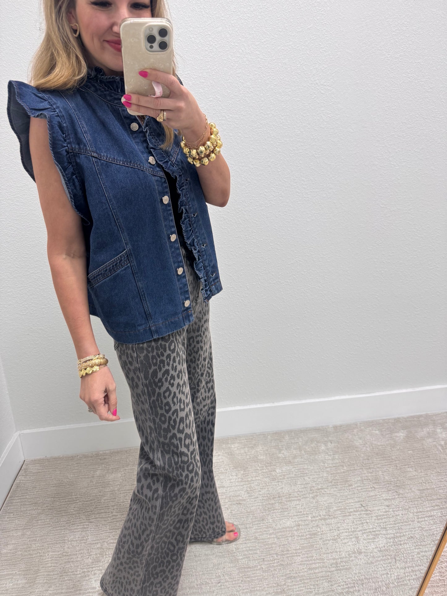 Dark Wash Denim Ruffle Vest