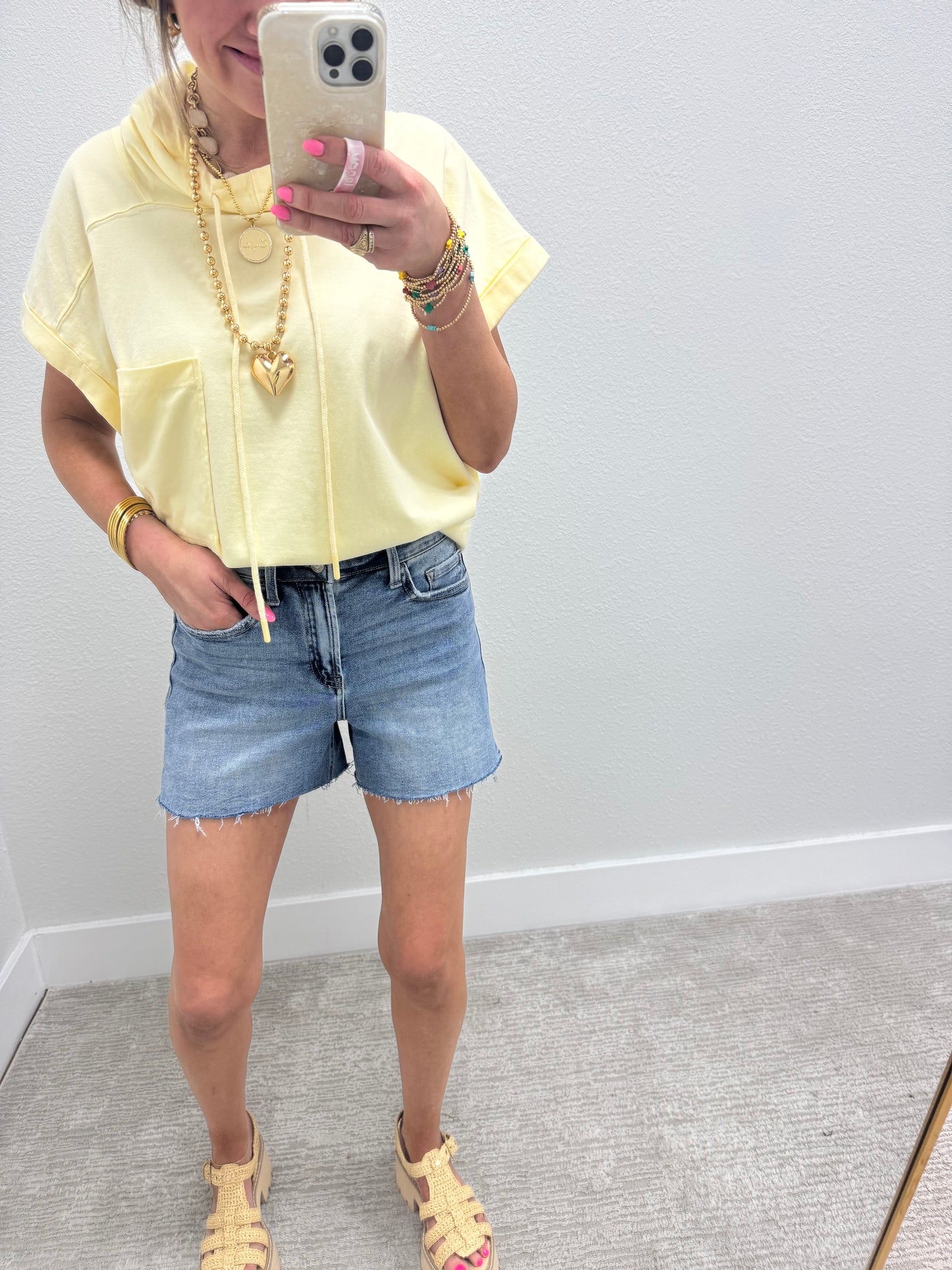Light Wash Vervet High Rise Side Slit A Line Denim Shorts