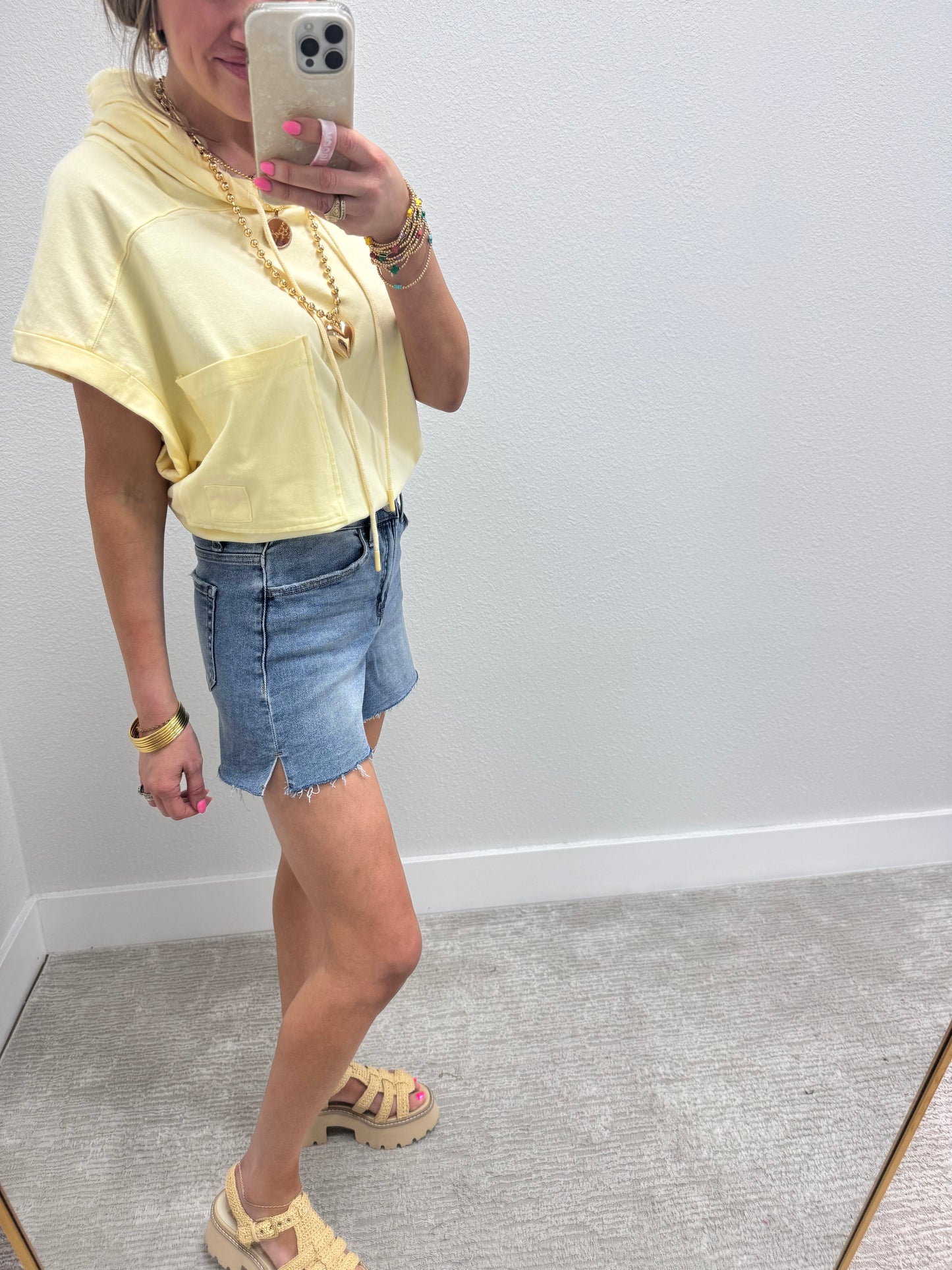 Light Wash Vervet High Rise Side Slit A Line Denim Shorts