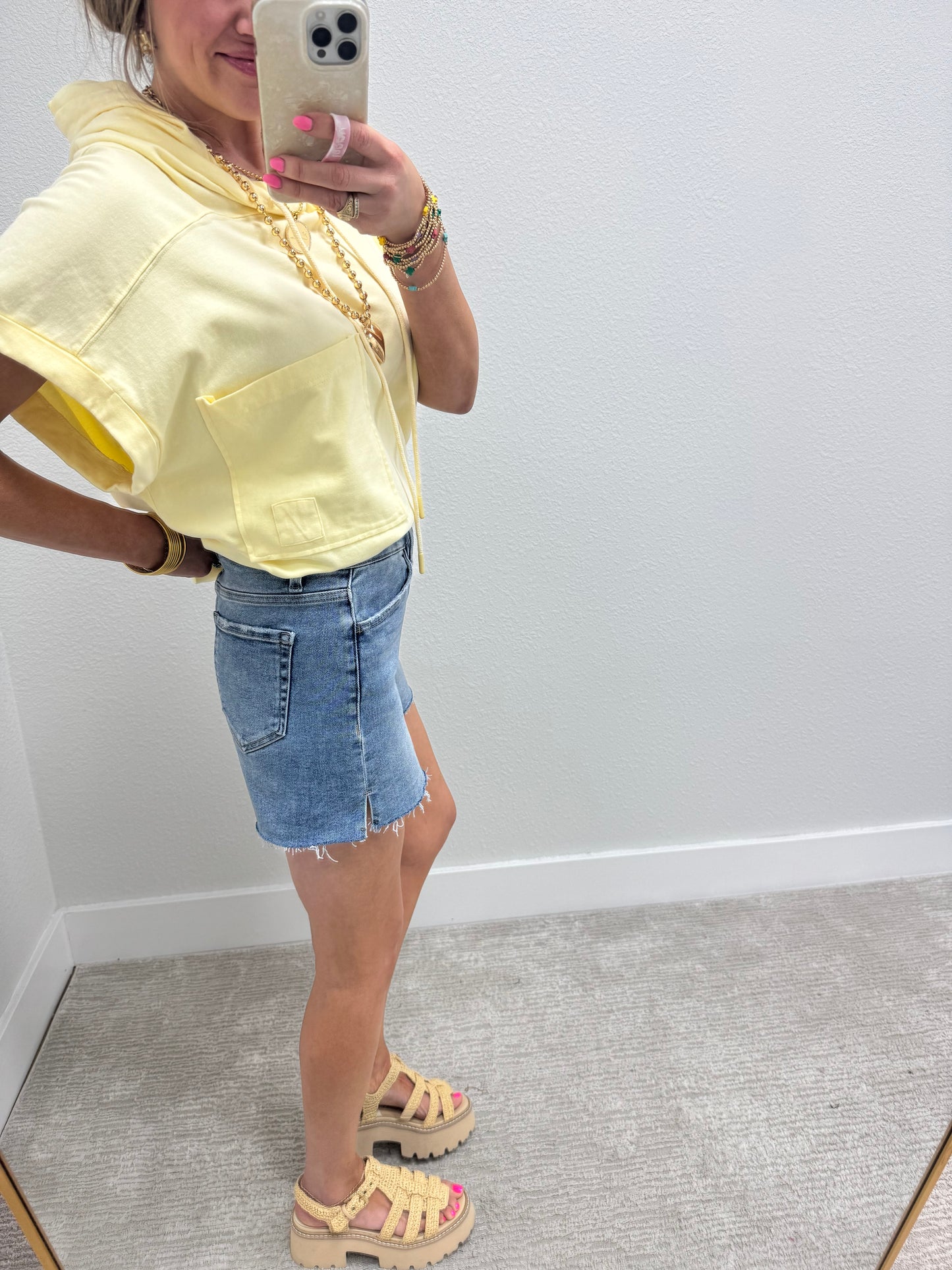 Light Wash Vervet High Rise Side Slit A Line Denim Shorts