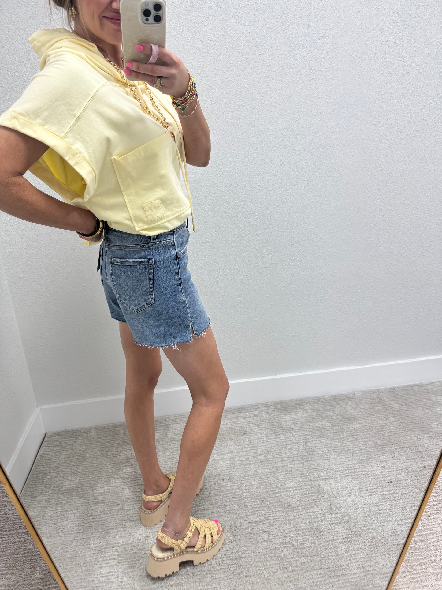 Light Wash Vervet High Rise Side Slit A Line Denim Shorts
