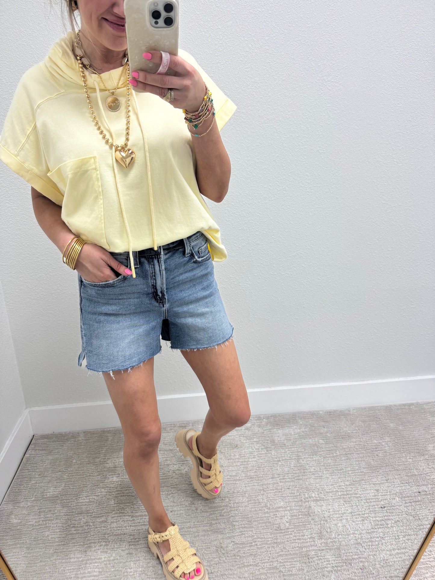 Light Wash Vervet High Rise Side Slit A Line Denim Shorts