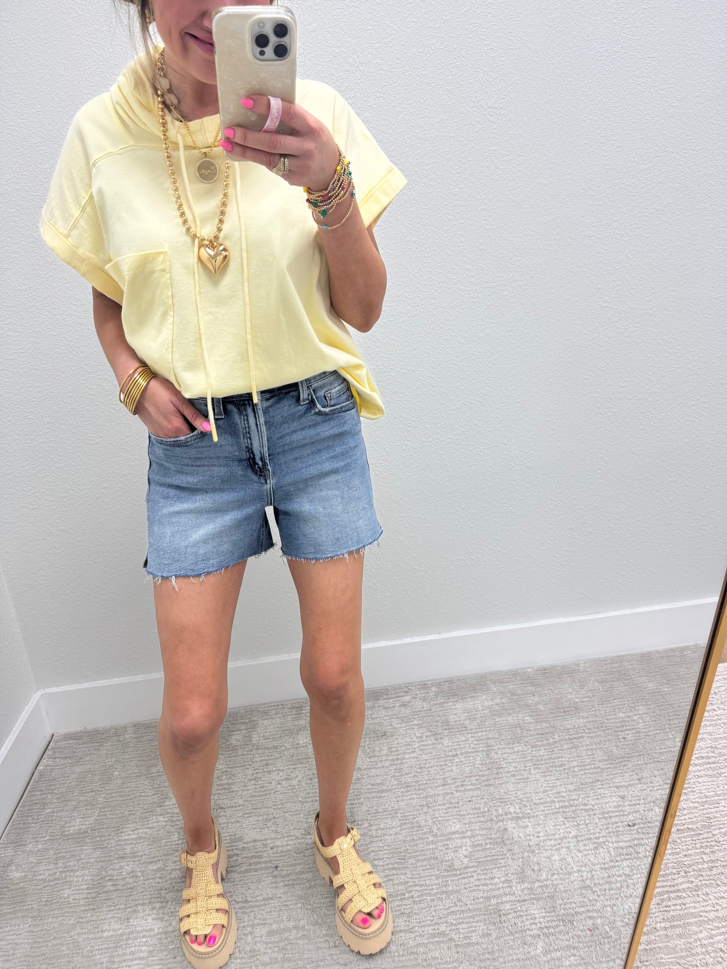 Light Wash Vervet High Rise Side Slit A Line Denim Shorts