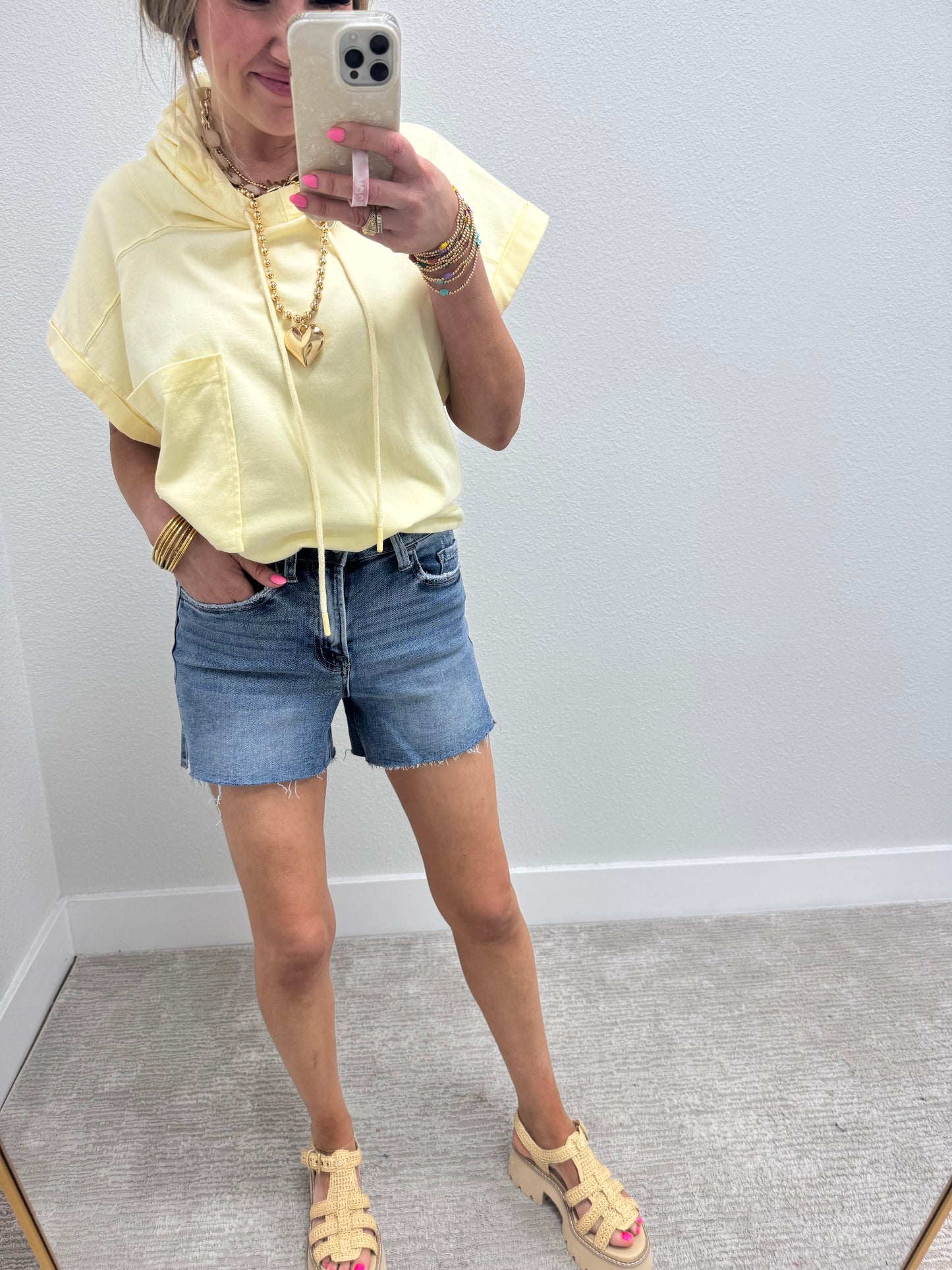 Light Wash Vervet High Rise Side Slit A Line Denim Shorts