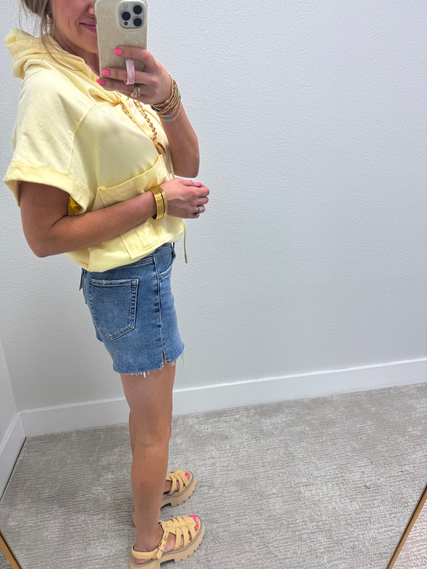 Light Wash Vervet High Rise Side Slit A Line Denim Shorts