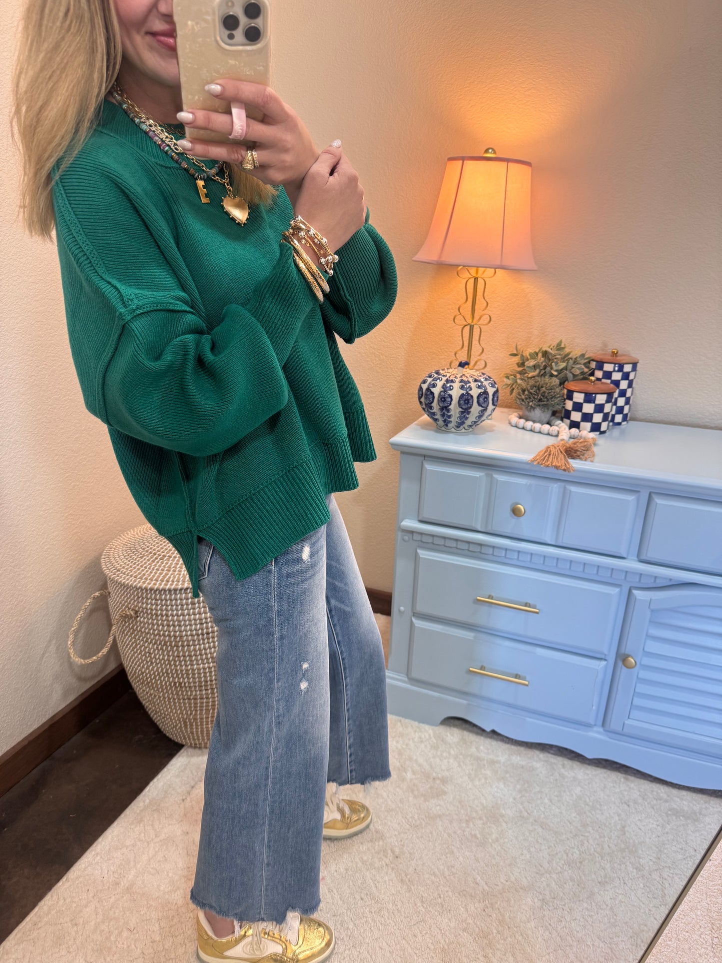 Forest Waist Length Mock Neck Sweater