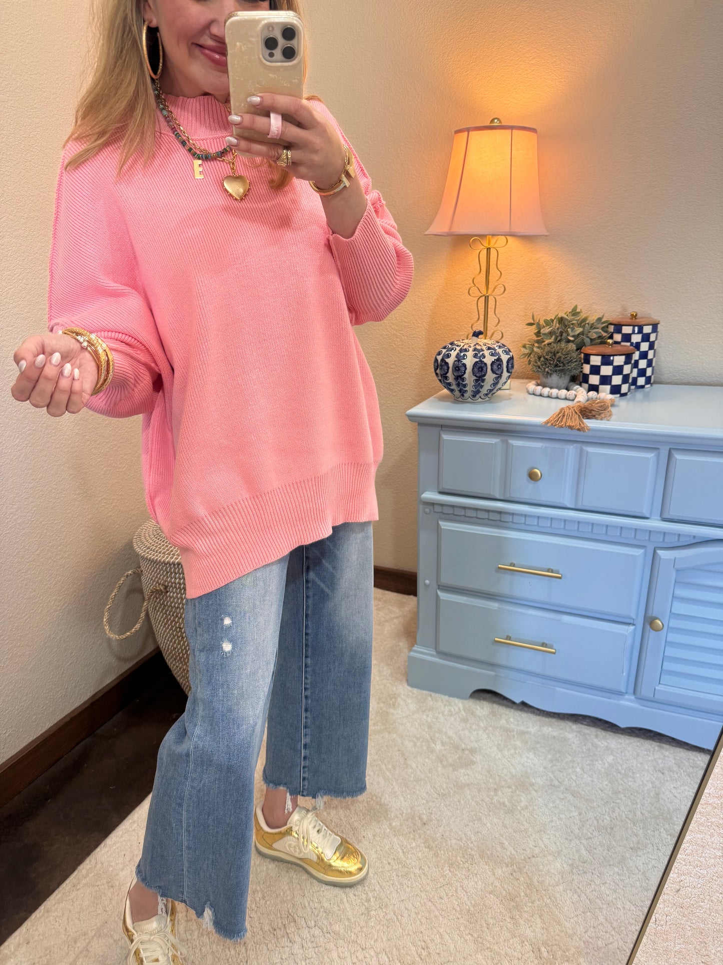 Dk Pink Mock Neck Sweater