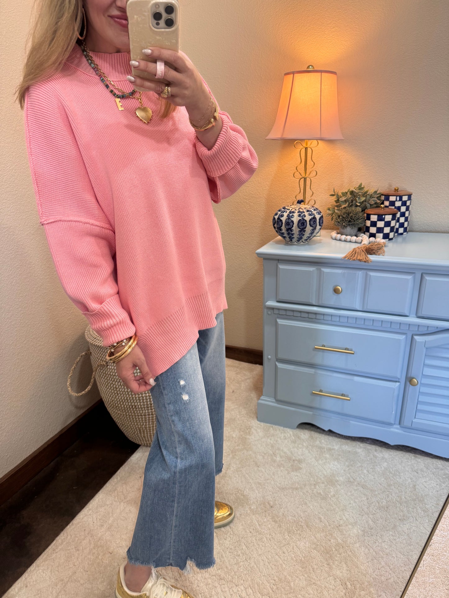 Dk Pink Mock Neck Sweater