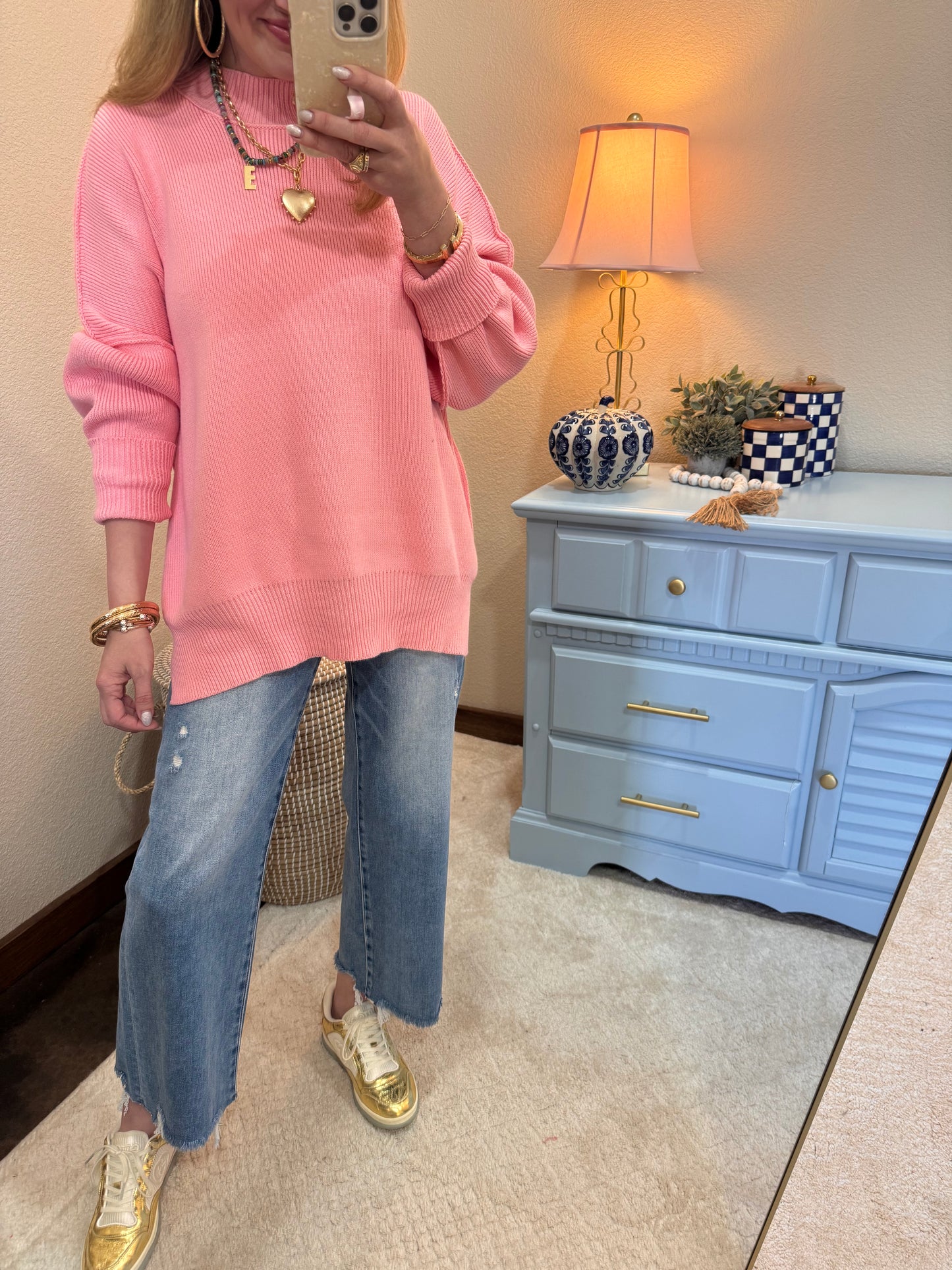 Dk Pink Mock Neck Sweater