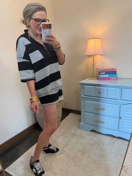 Black Striped Rugby Two Piece Set
