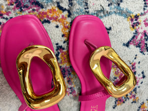 Pink Metal Pendant Flat Sandals