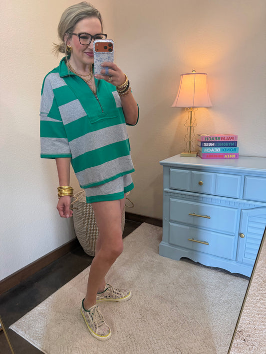 Kelly Green Striped Rugby Two Piece Set