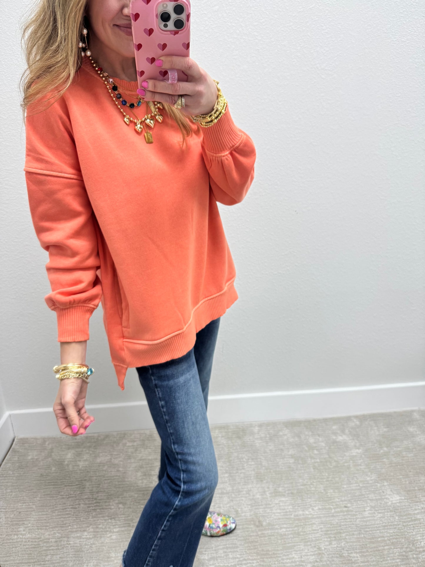 Coral Pocket Pullover