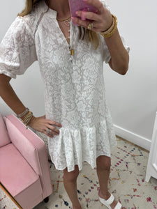 Cream Floral Pattern Knit Dress