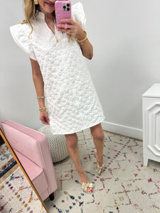 THML White Textured Flutter Sleeve Dress