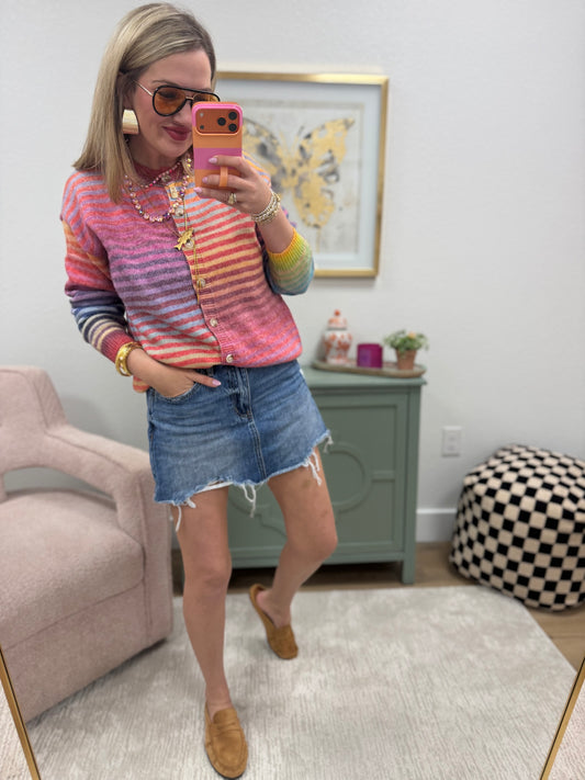 Rainbow Striped Button Down Cardigan