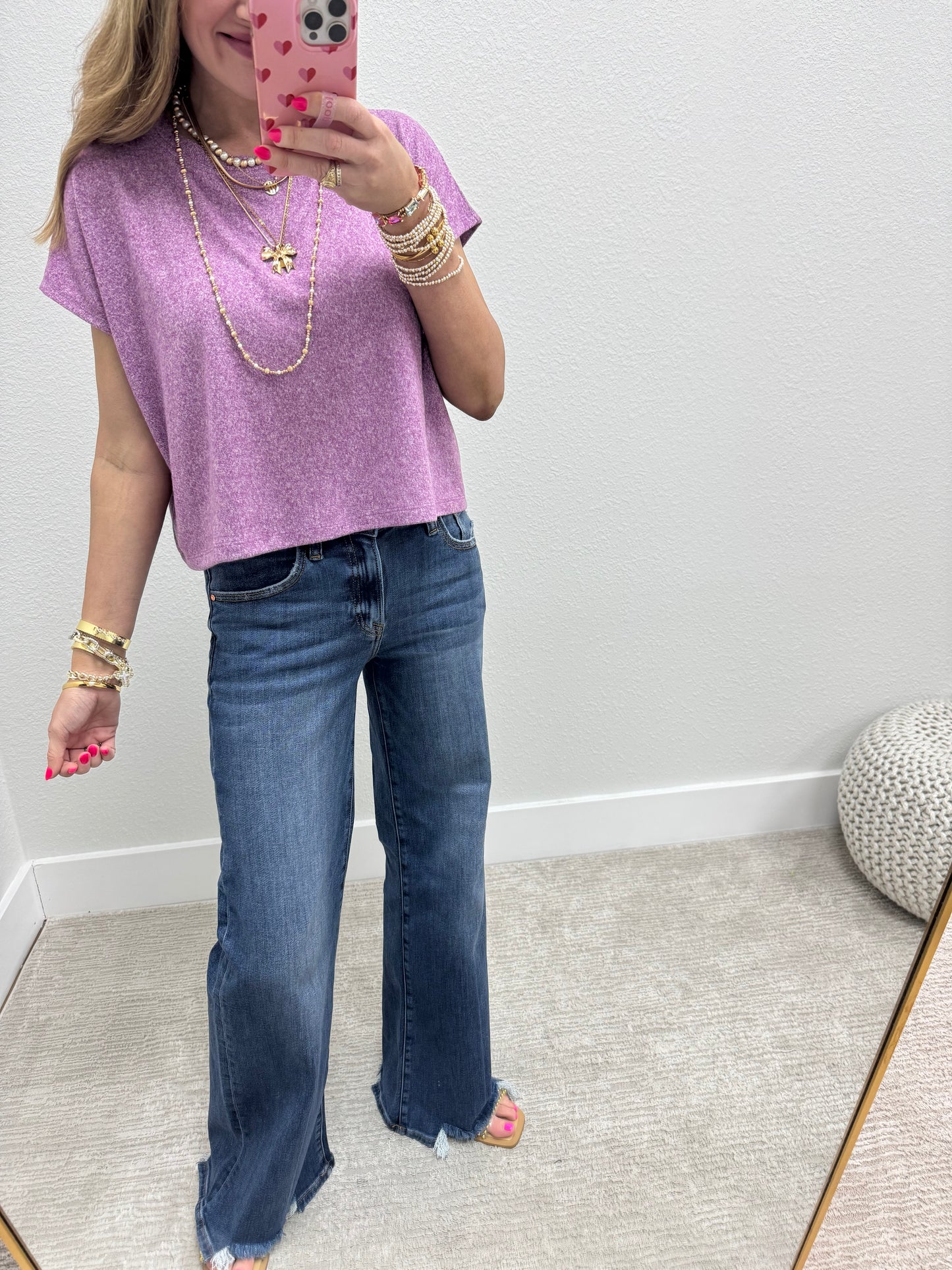 Light Plum Melange Super Soft Crop Short Sleeve