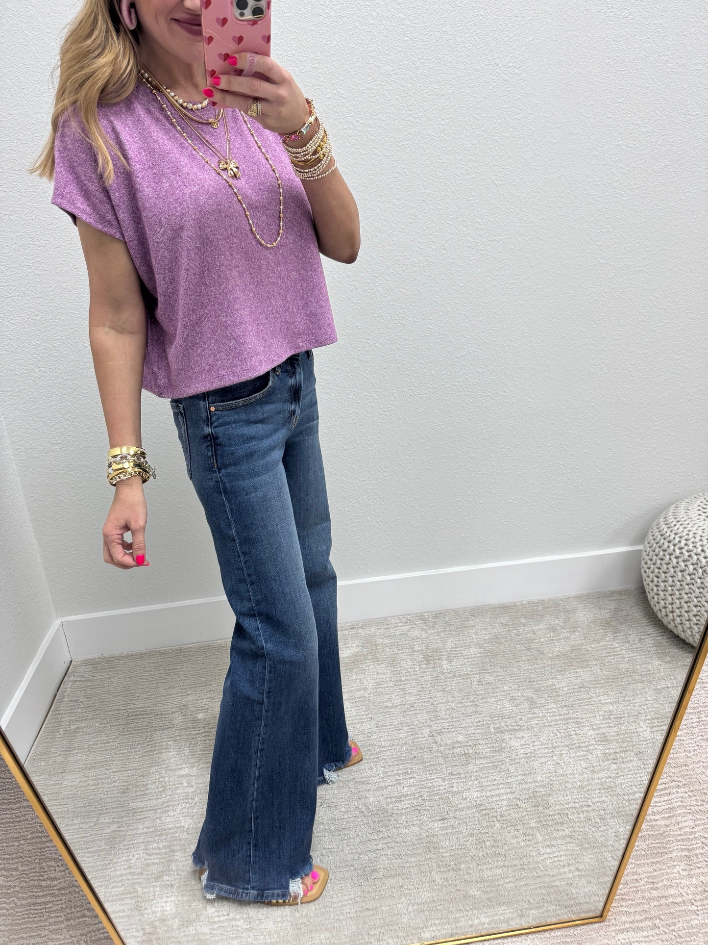 Light Plum Melange Super Soft Crop Short Sleeve