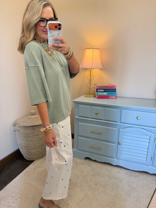 Sage Green Pigment Dye Oversized Half-sleeve T-shirt
