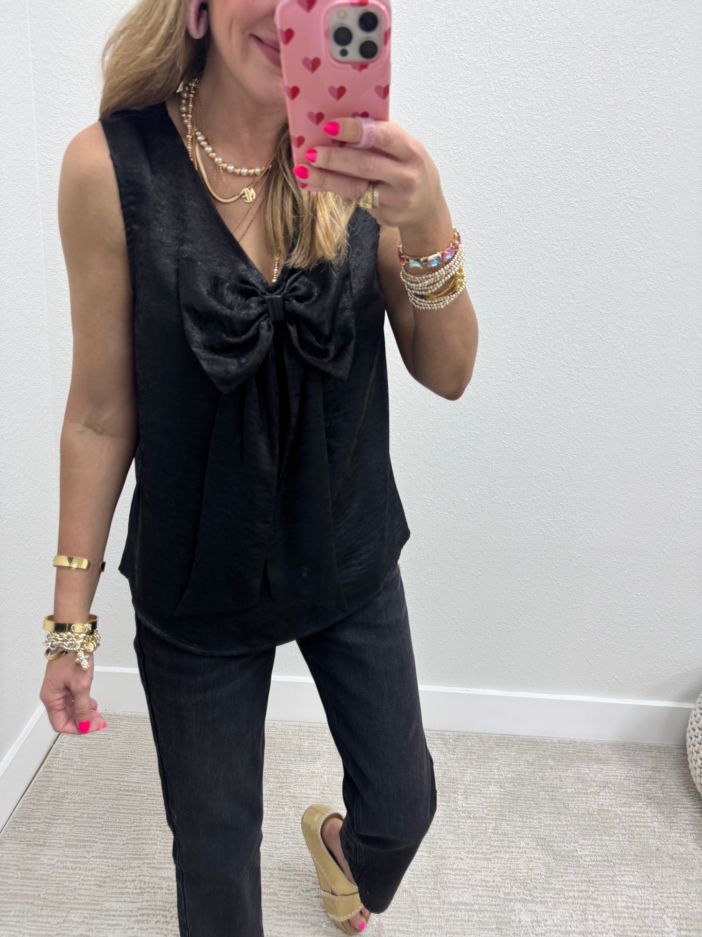 Black Metallic Bow Front Top