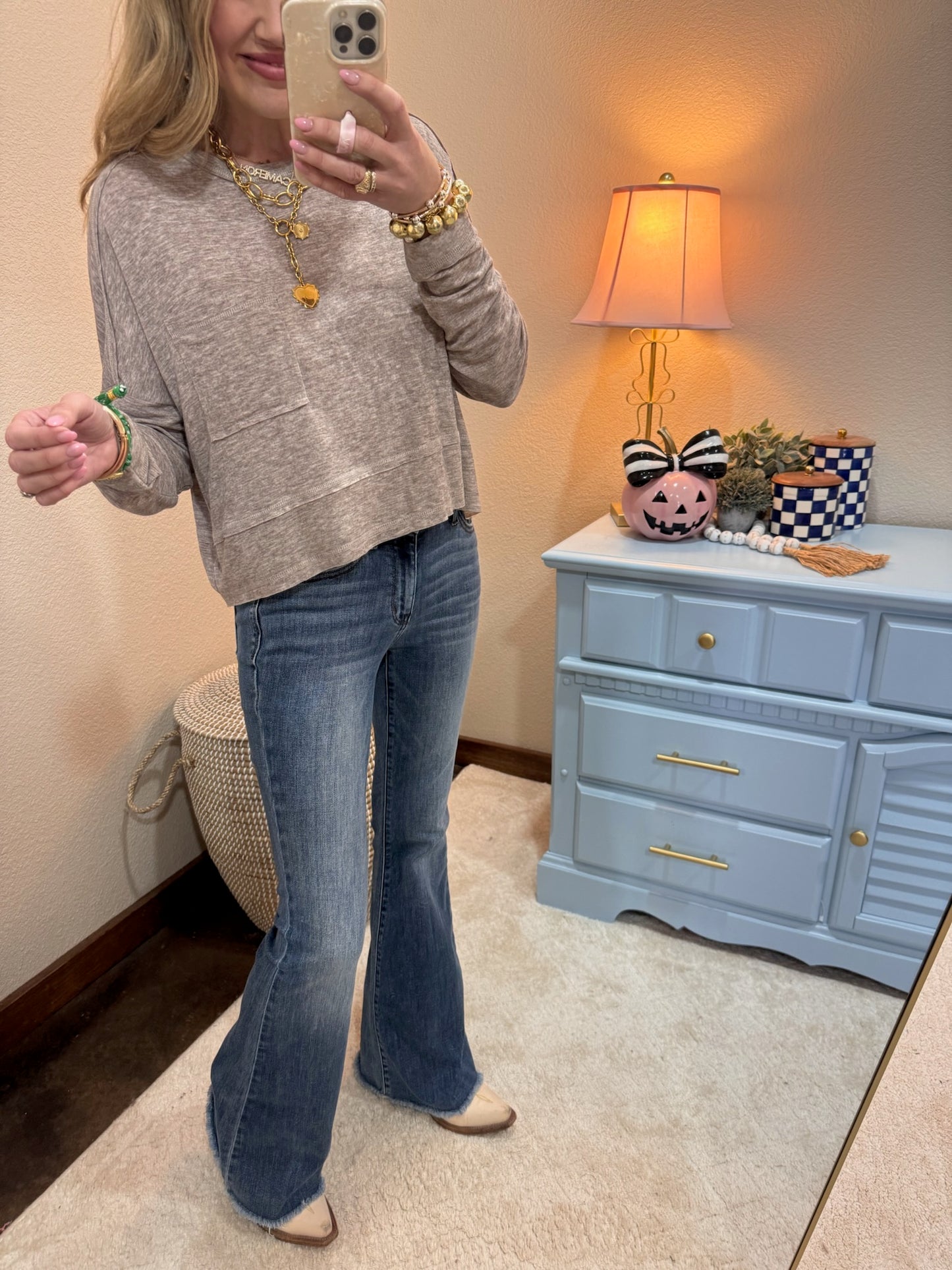 Tan Mineral Washed Pocket Long Sleeve
