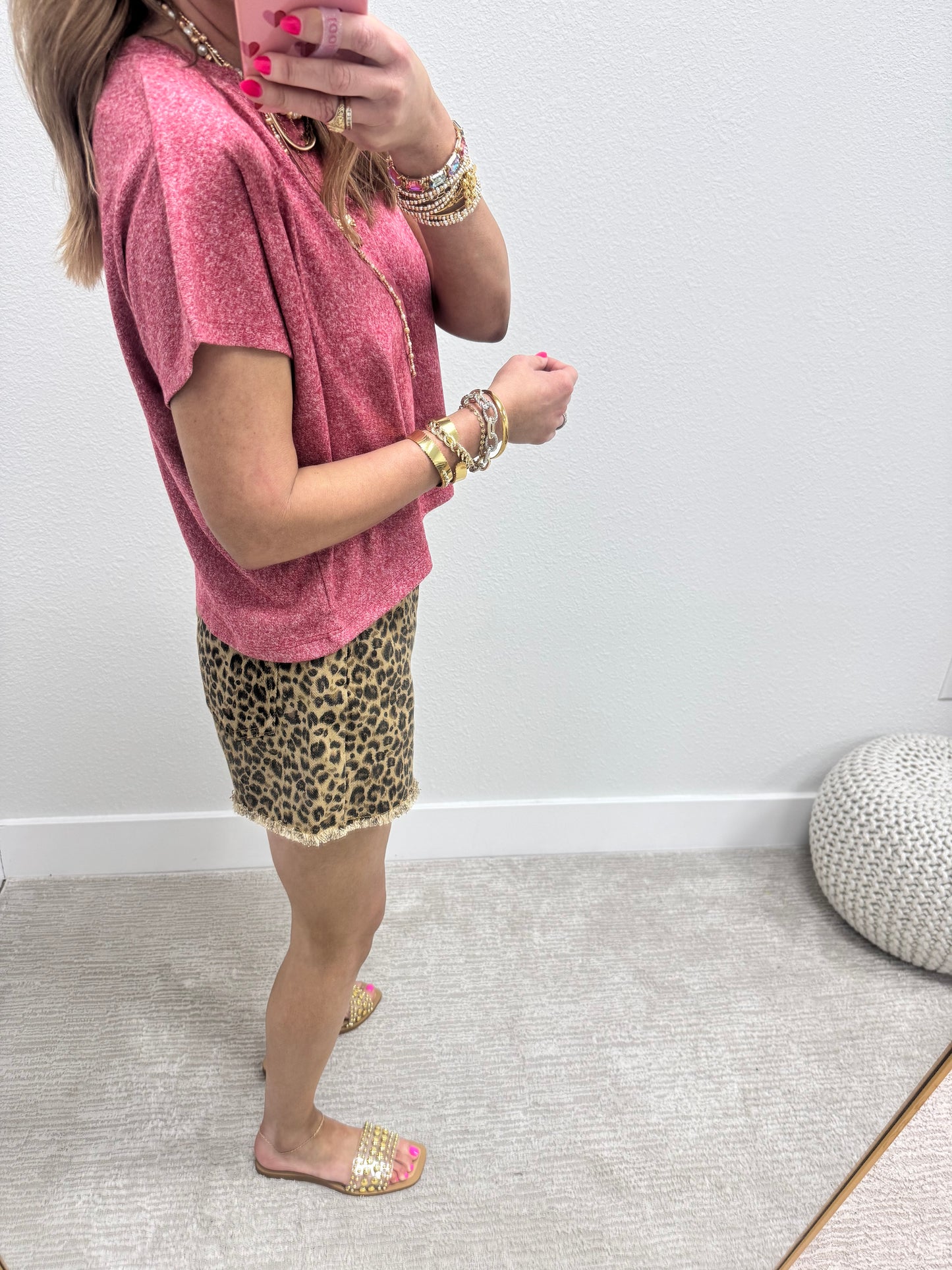 Dark Red Melange Super Soft Crop Short Sleeve
