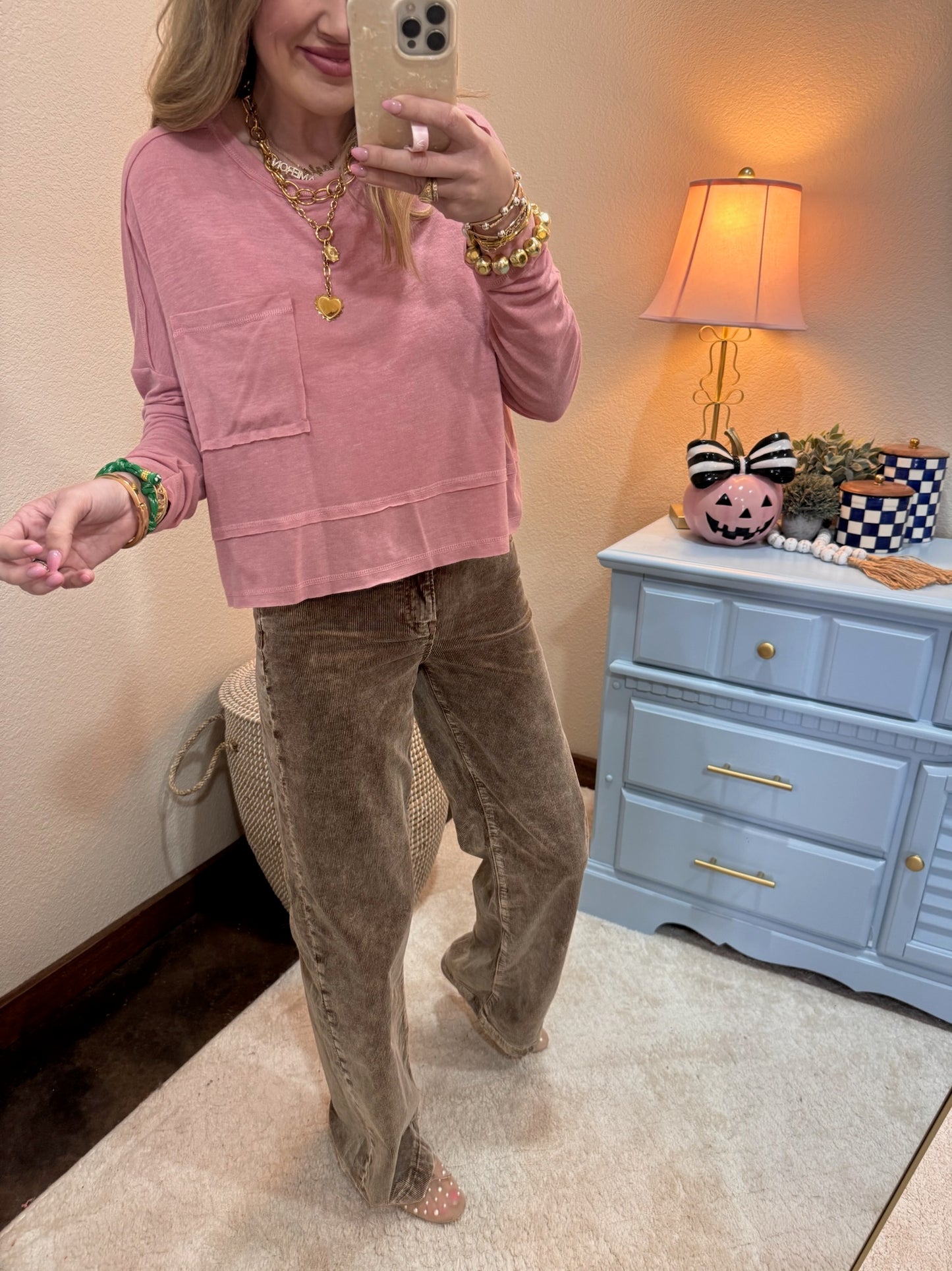 Risen High Rise Mocha Wide Leg Corduroy Pants