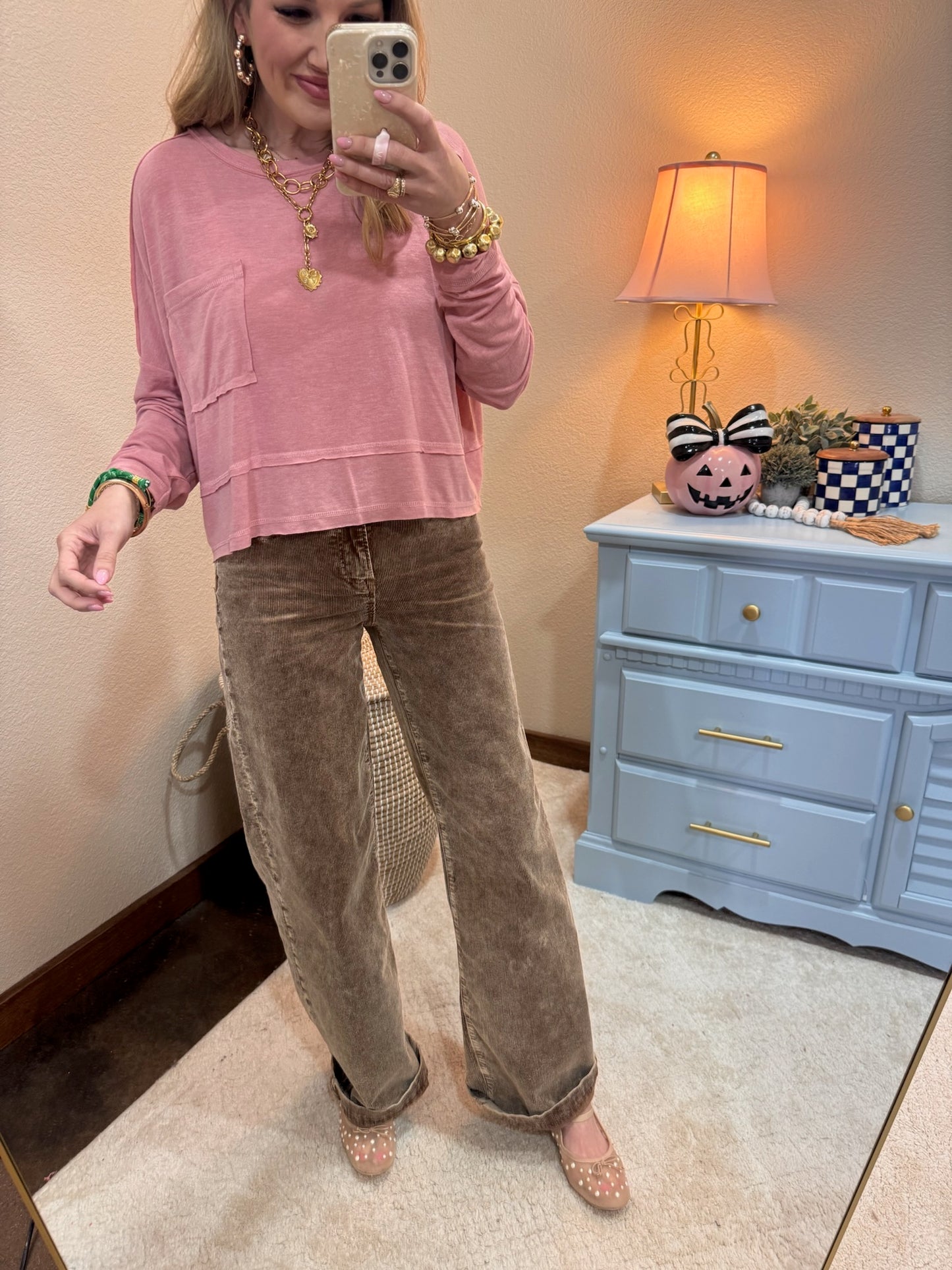 Pink Mineral Washed Pocket Long Sleeve