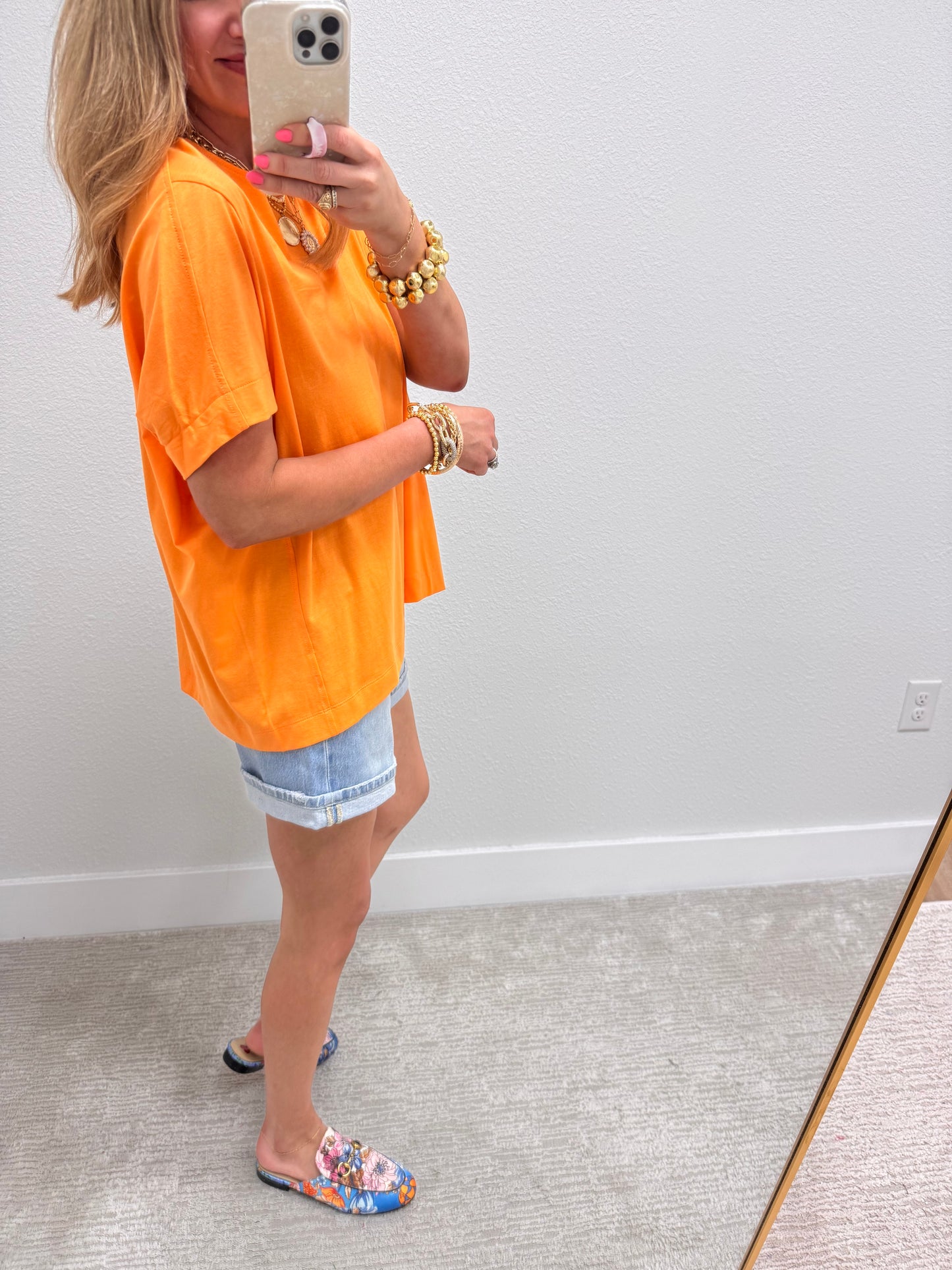 Orange Open Arm Round Neck Tee