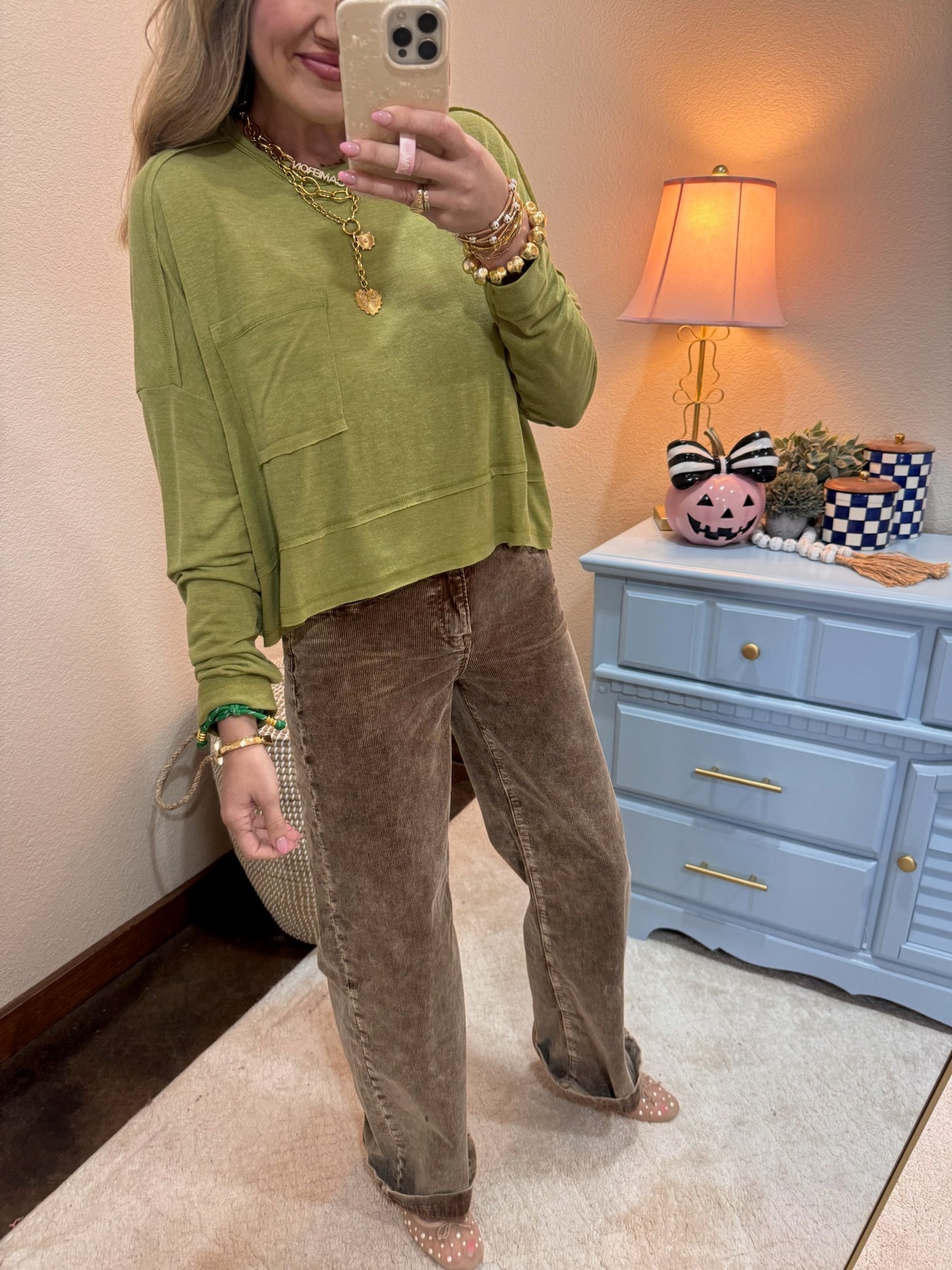 Green Mineral Washed Pocket Long Sleeve