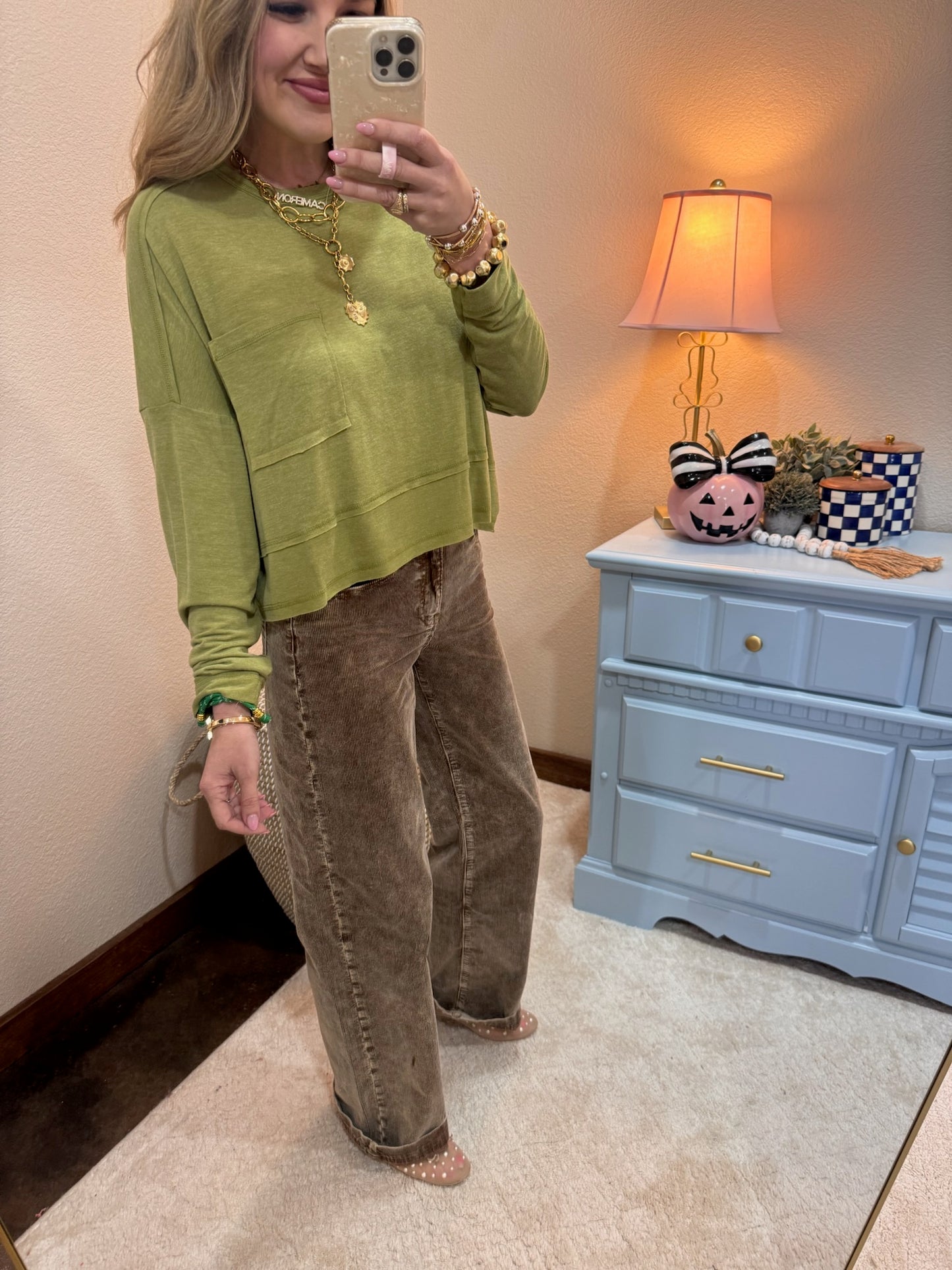 Green Mineral Washed Pocket Long Sleeve