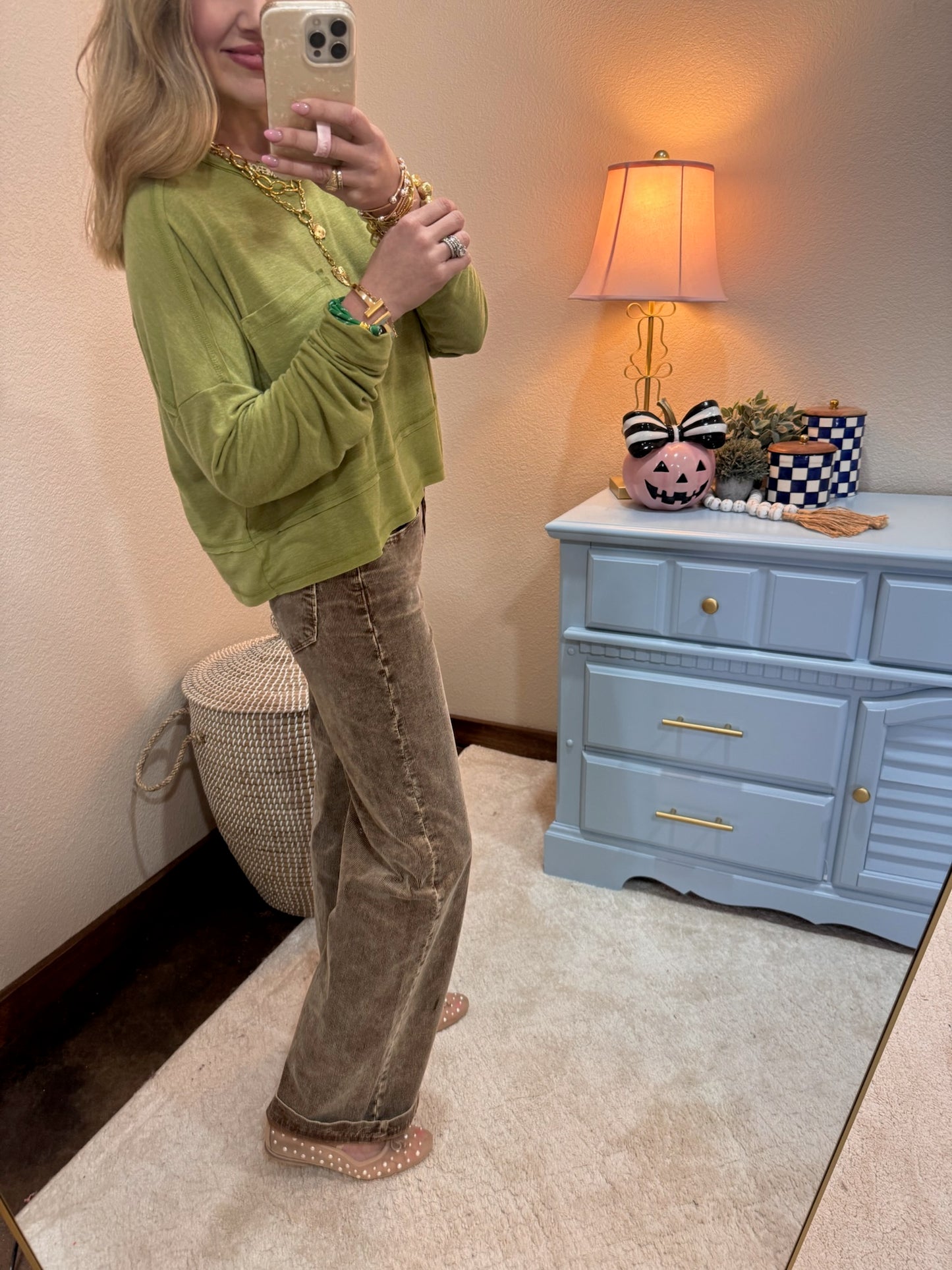 Green Mineral Washed Pocket Long Sleeve