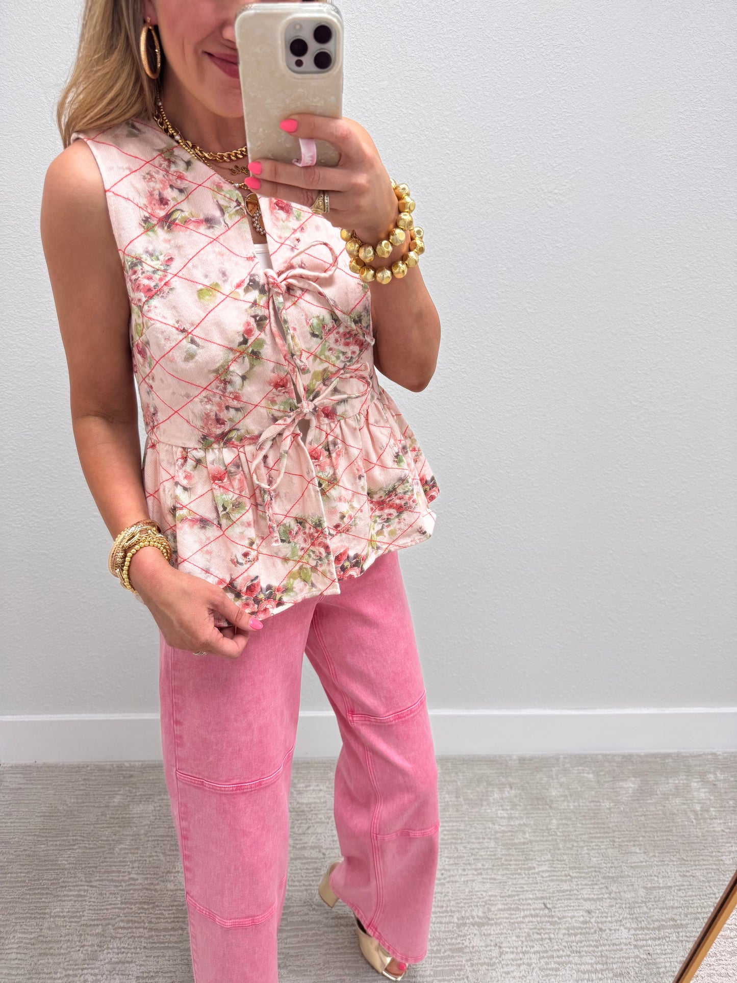 Garden Floral Denim Tie Vest