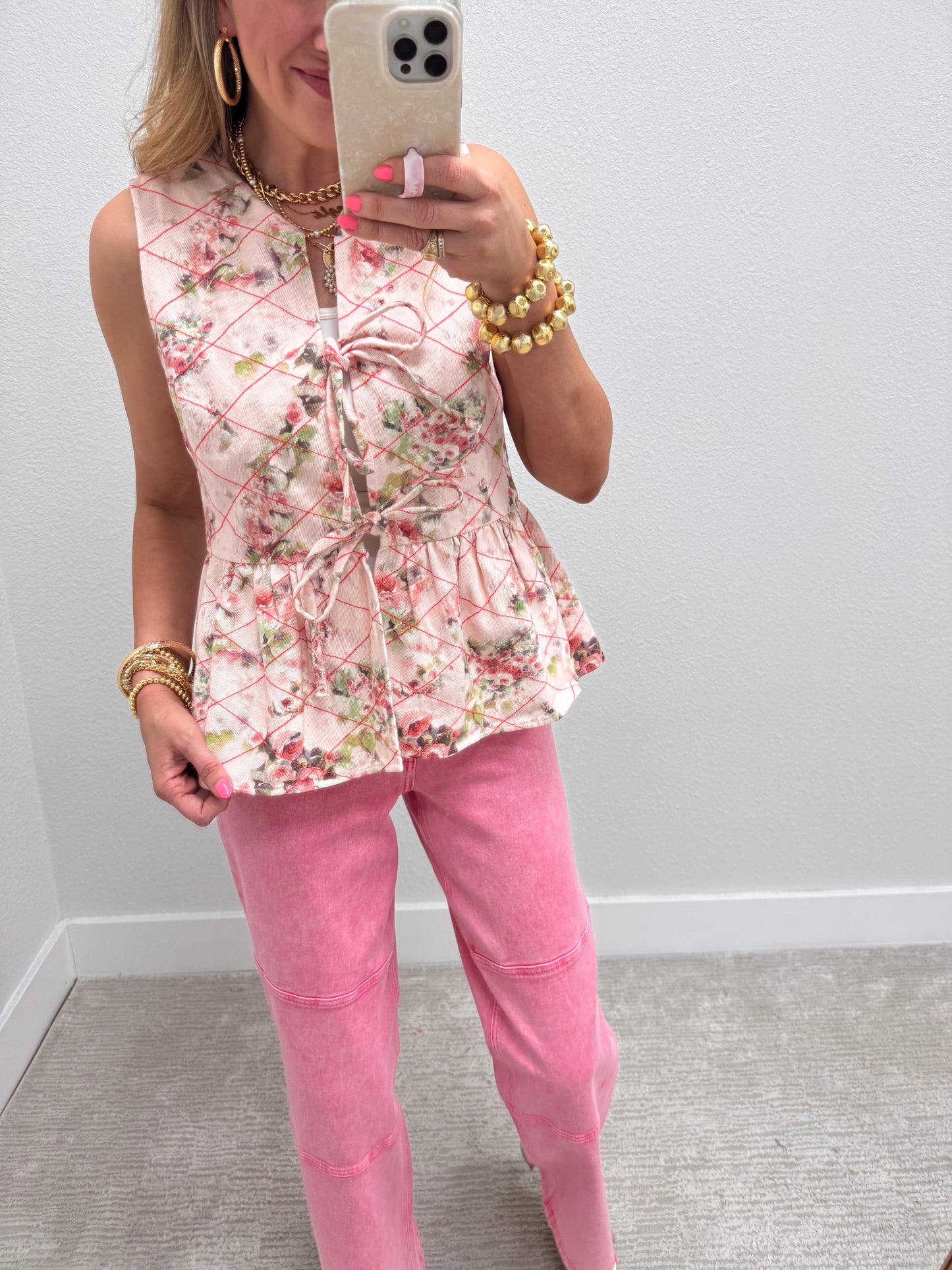 Garden Floral Denim Tie Vest
