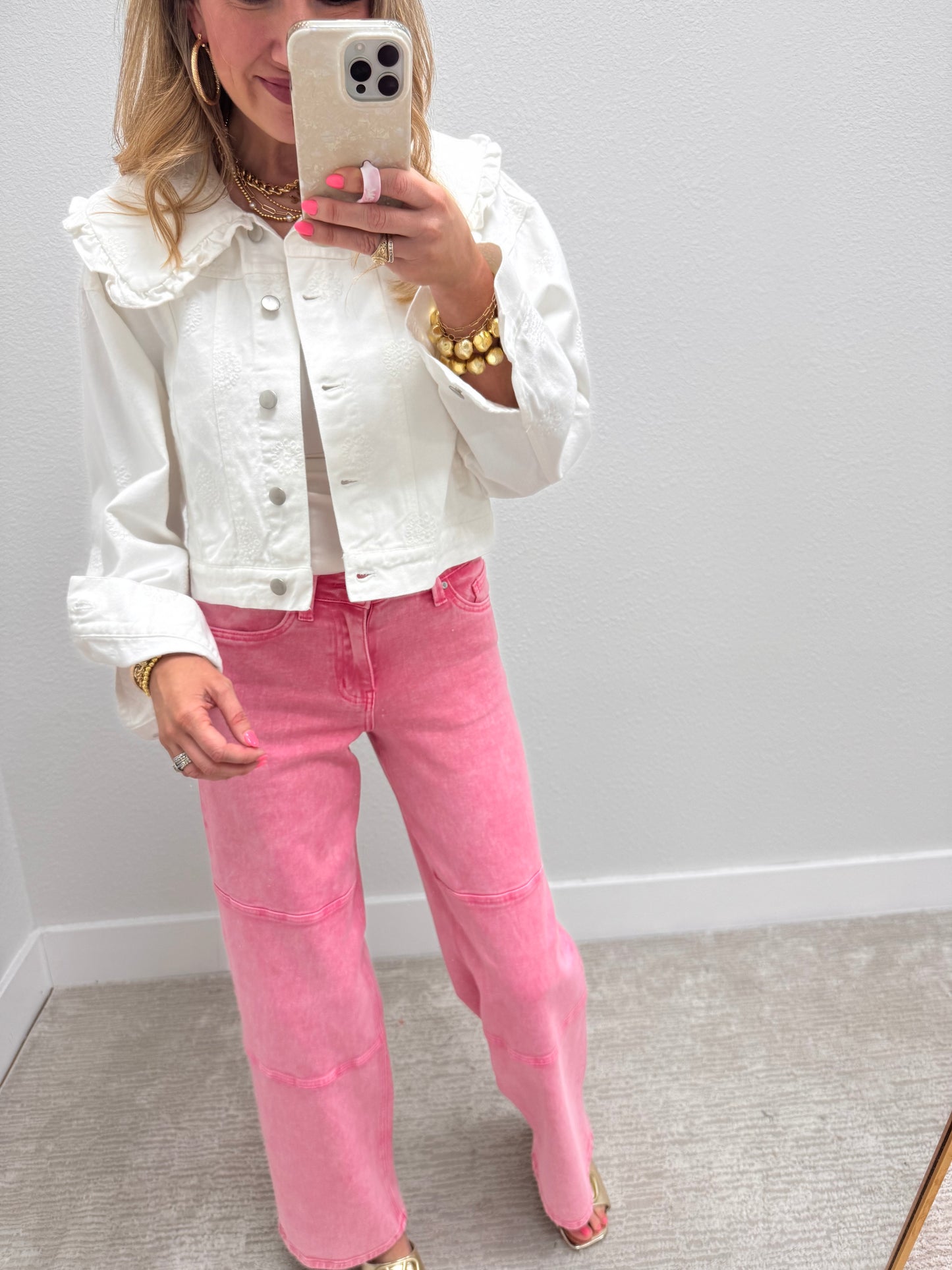 White Denim Collard Design Jacket