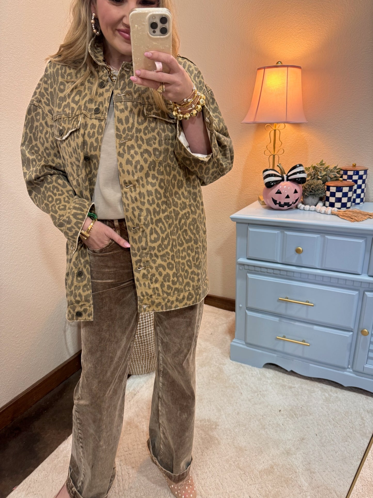 Oversized Leopard Denim Jacket
