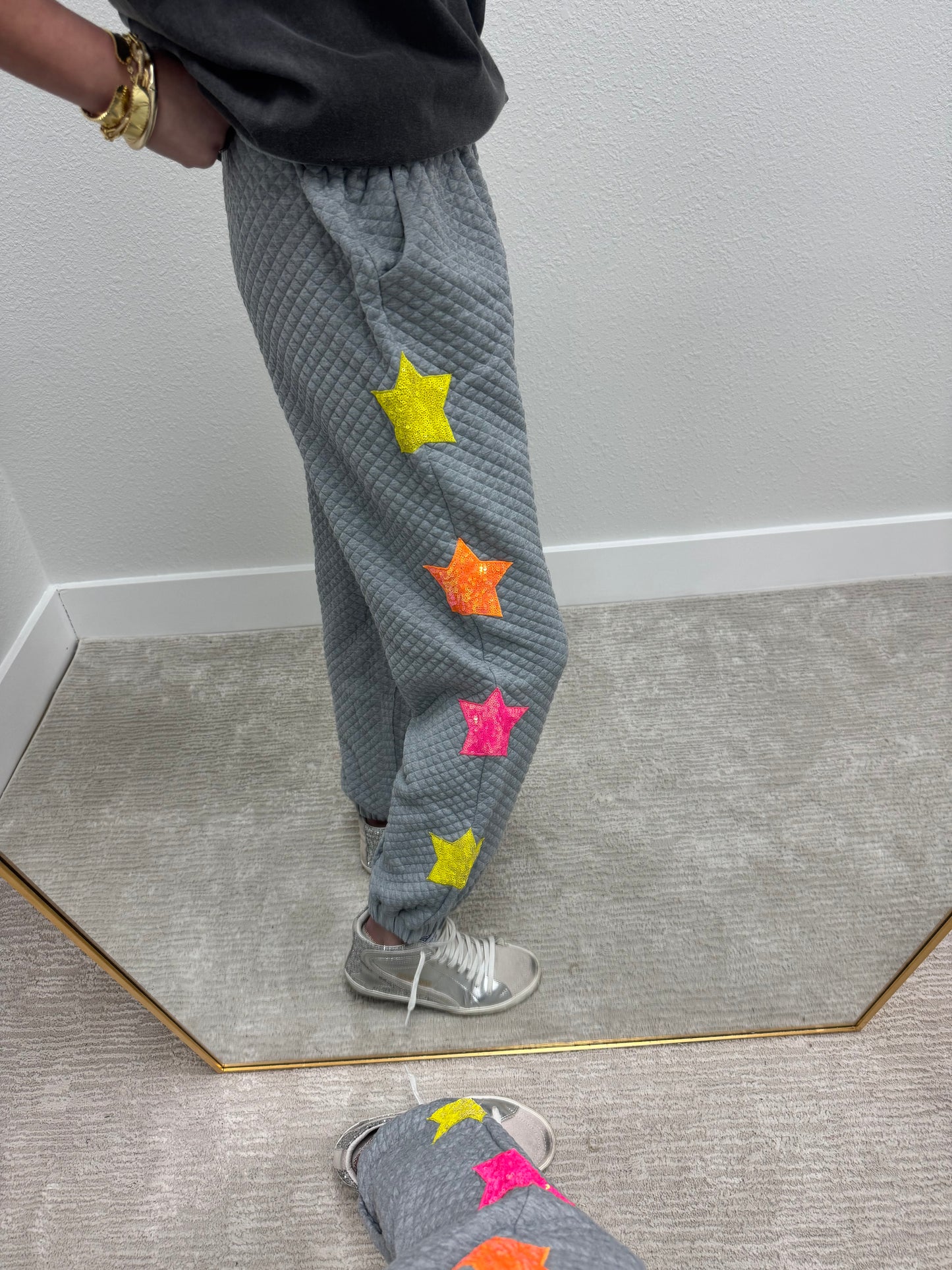Heather Gray Star Sequin Jogger Pants