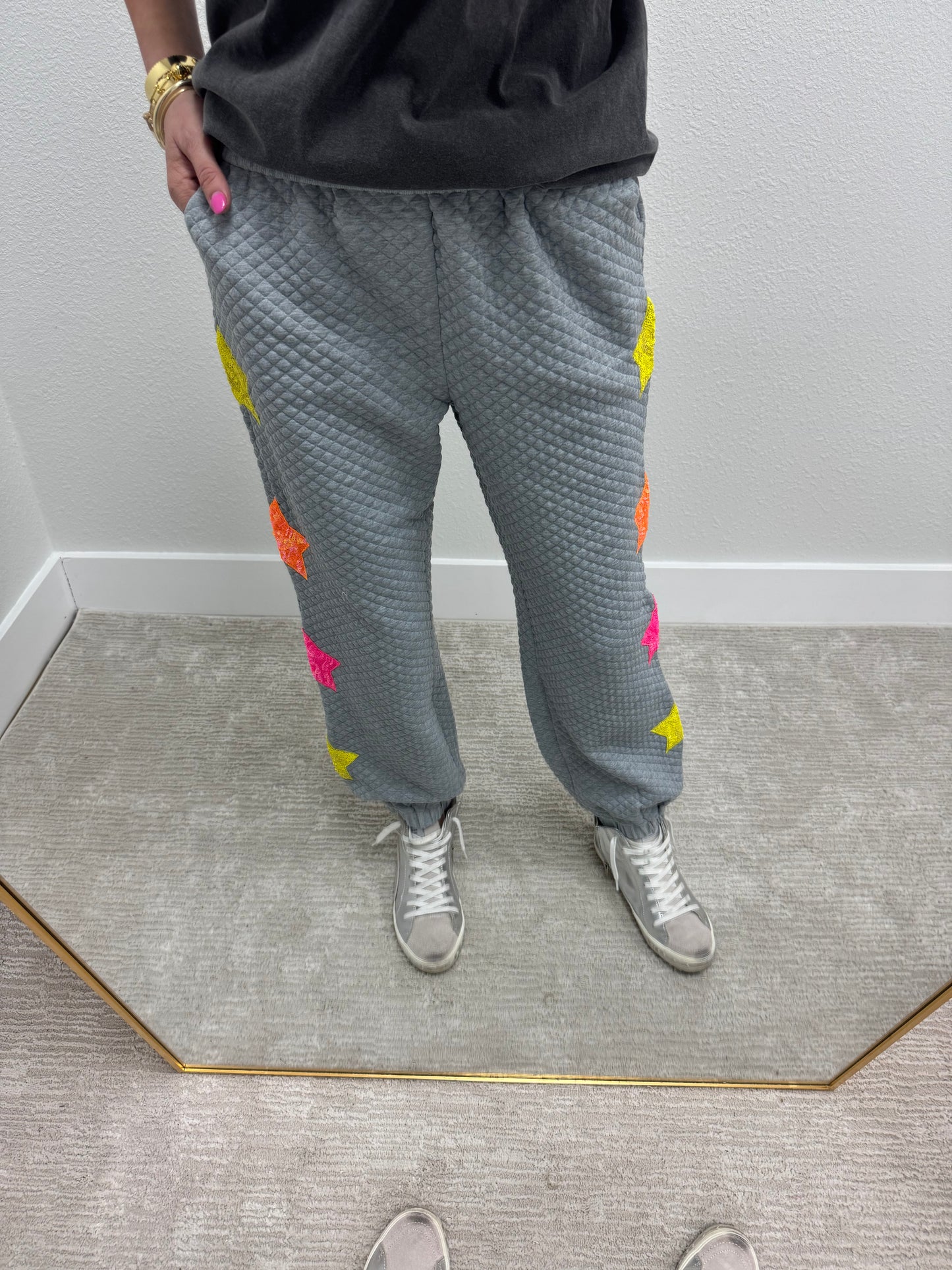 Heather Gray Star Sequin Jogger Pants
