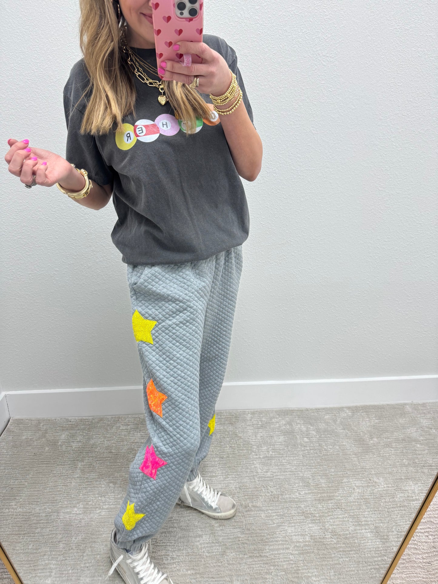 Heather Gray Star Sequin Jogger Pants FS