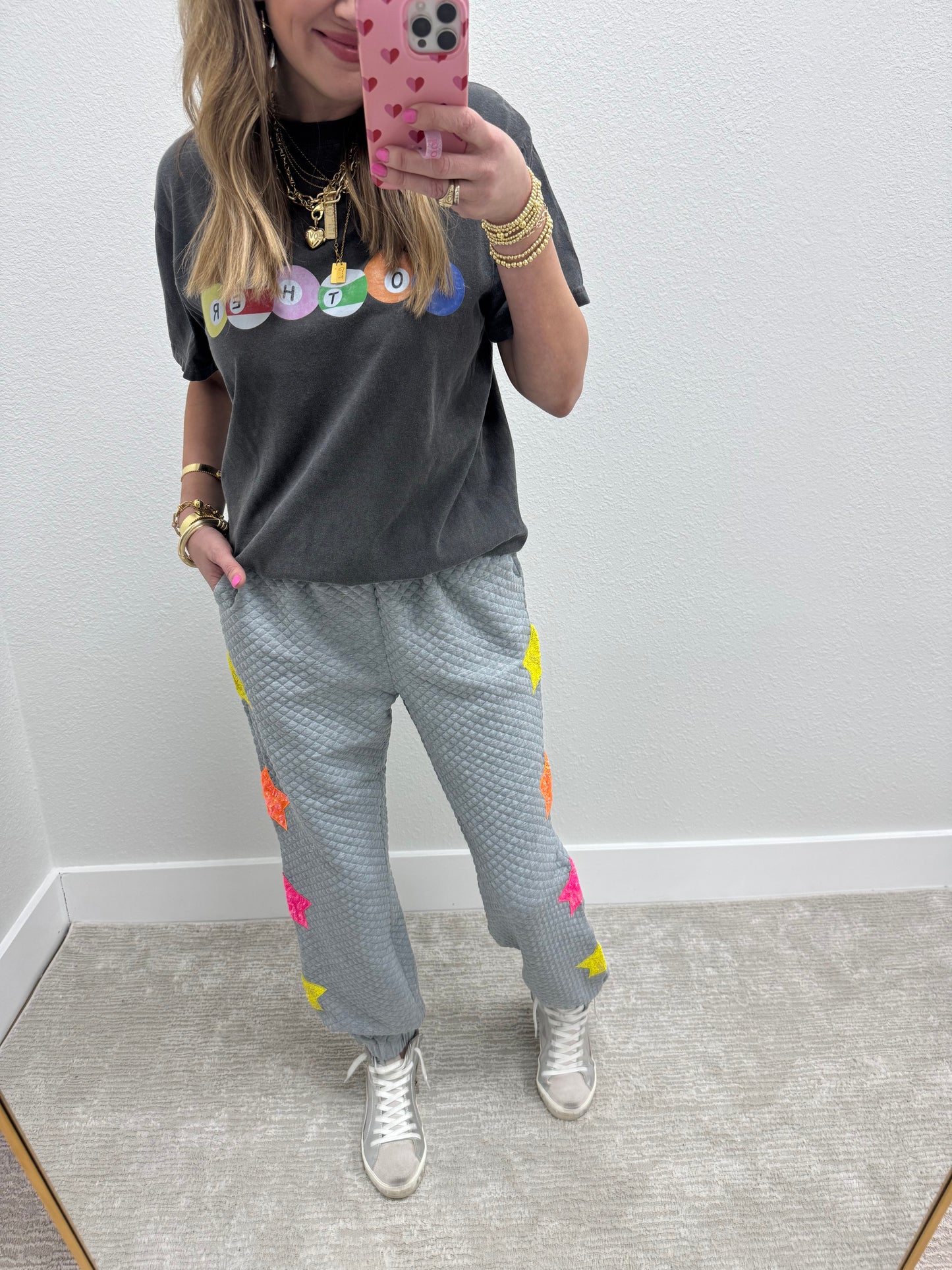 Heather Gray Star Sequin Jogger Pants